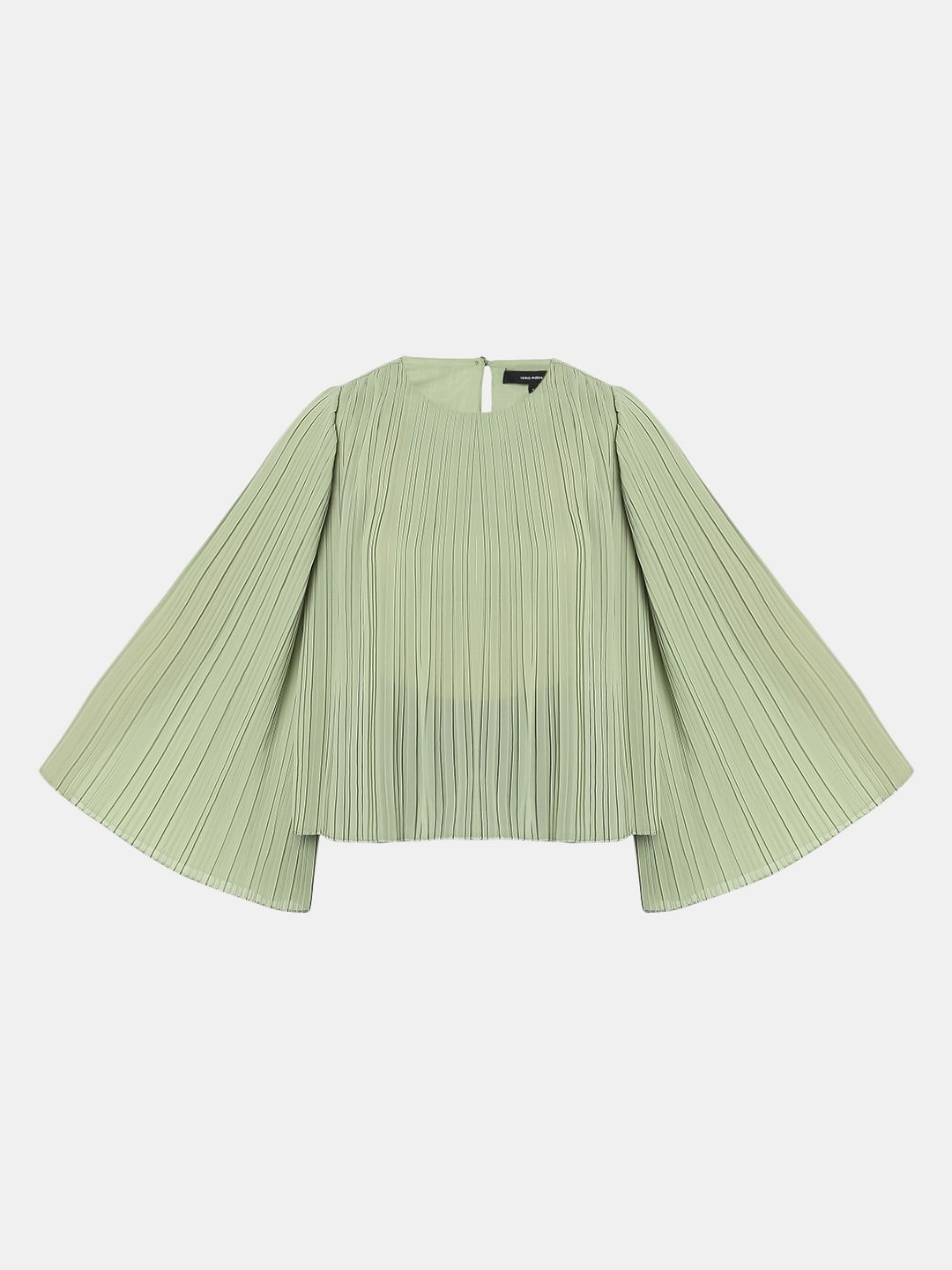 Green Pleated Flared Sleeves Top
