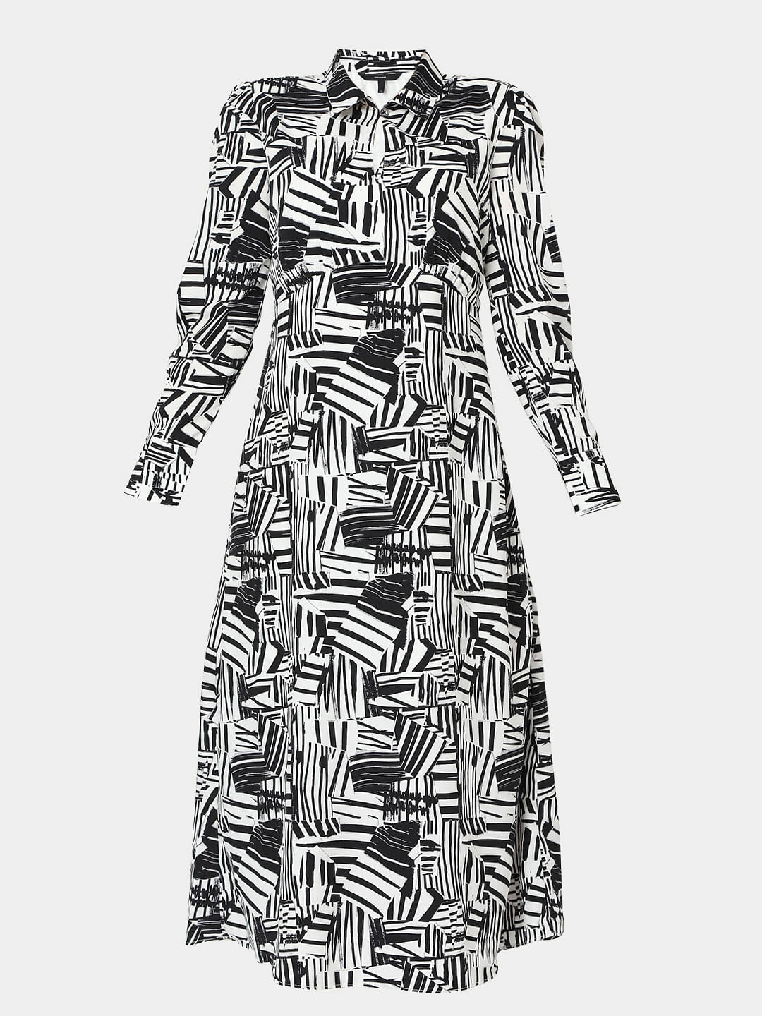 Black&White Abstract Print Midi Dress