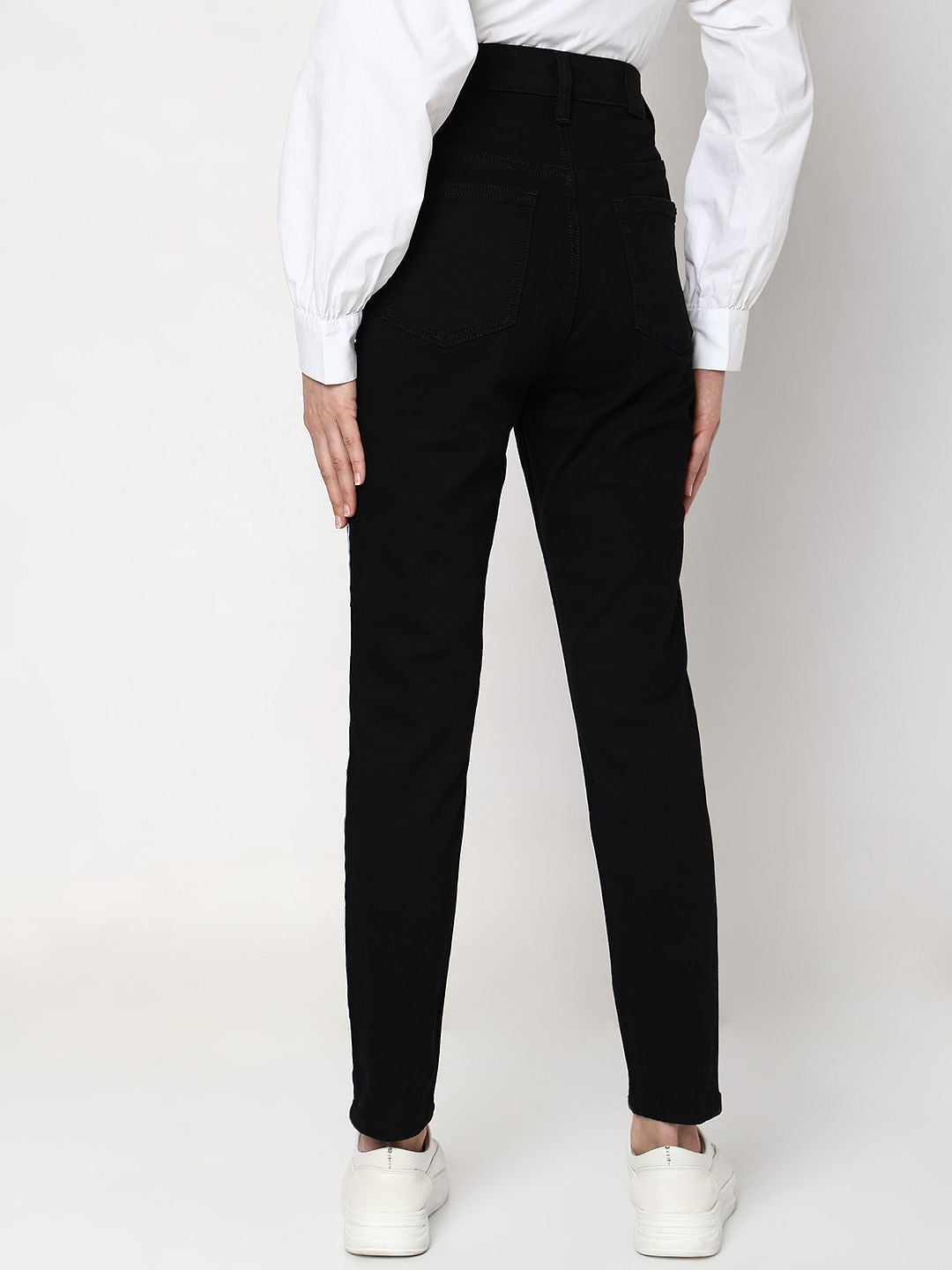 Black High Rise Tape Detail Wendy Skinny Fit Jeans