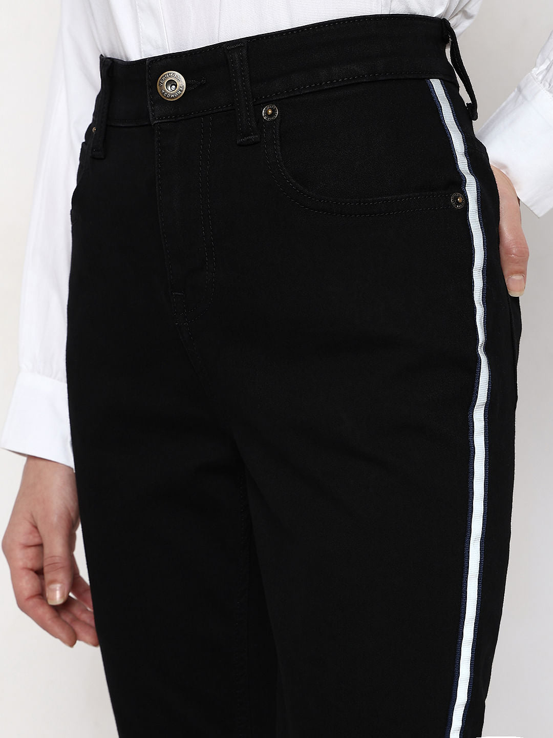 Black High Rise Tape Detail Wendy Skinny Fit Jeans
