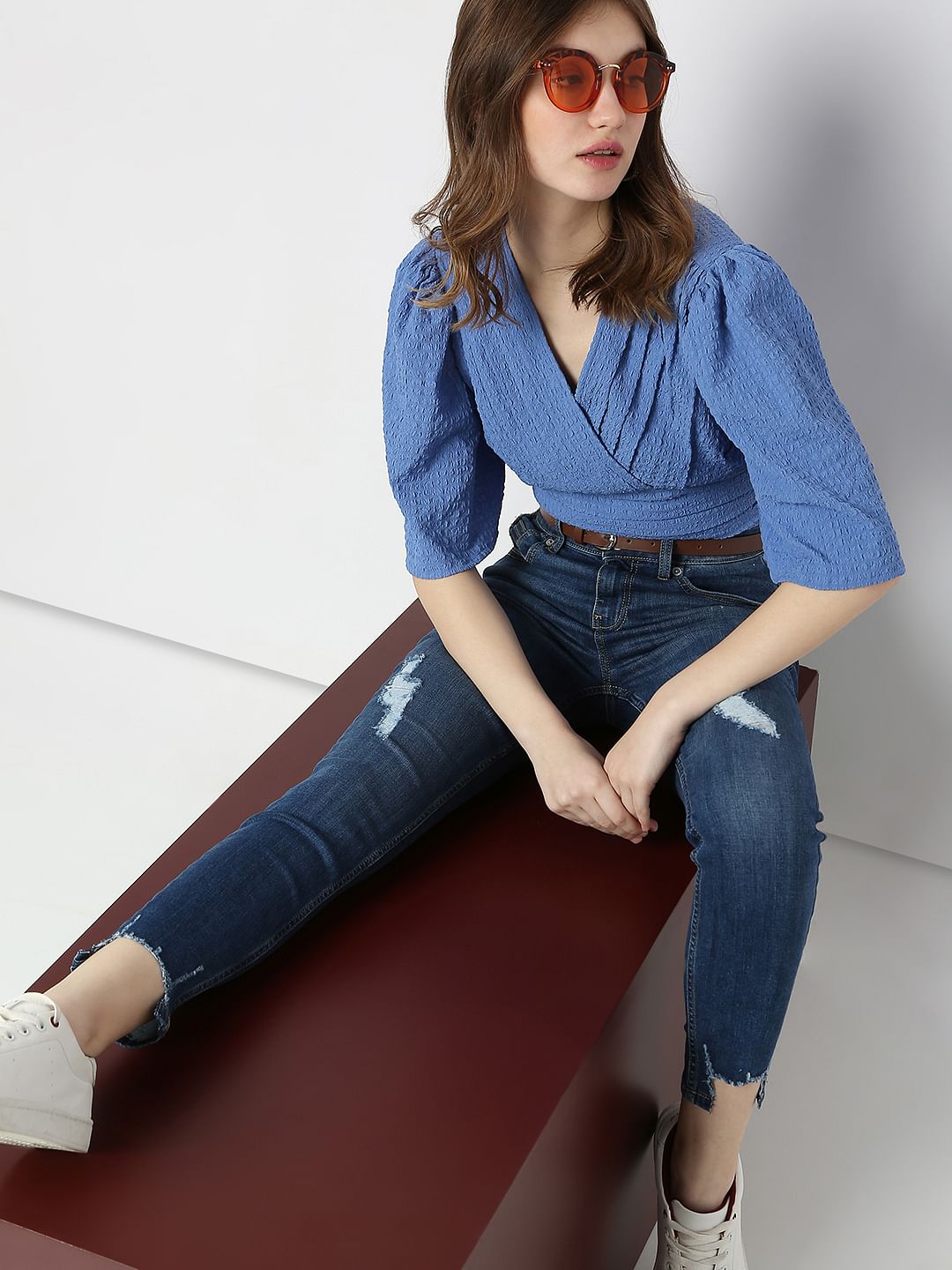 Blue High Rise Distressed Wendy Skinny Jeans