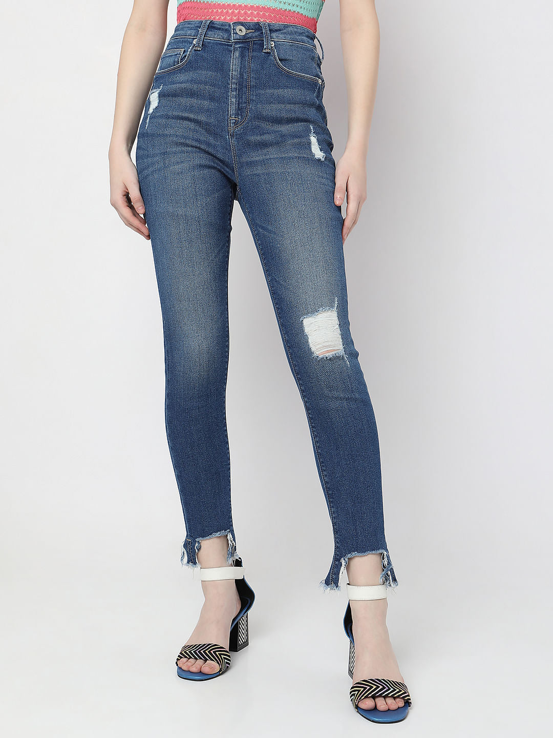 Blue High Rise Distressed Wendy Skinny Jeans