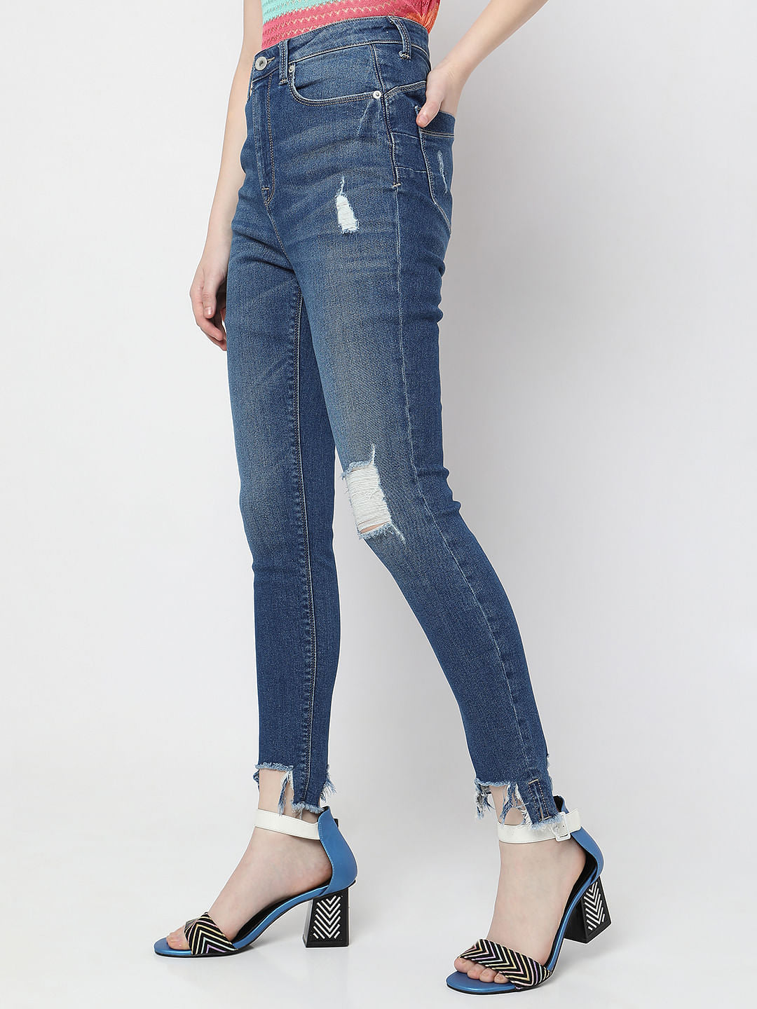 Blue High Rise Distressed Wendy Skinny Jeans
