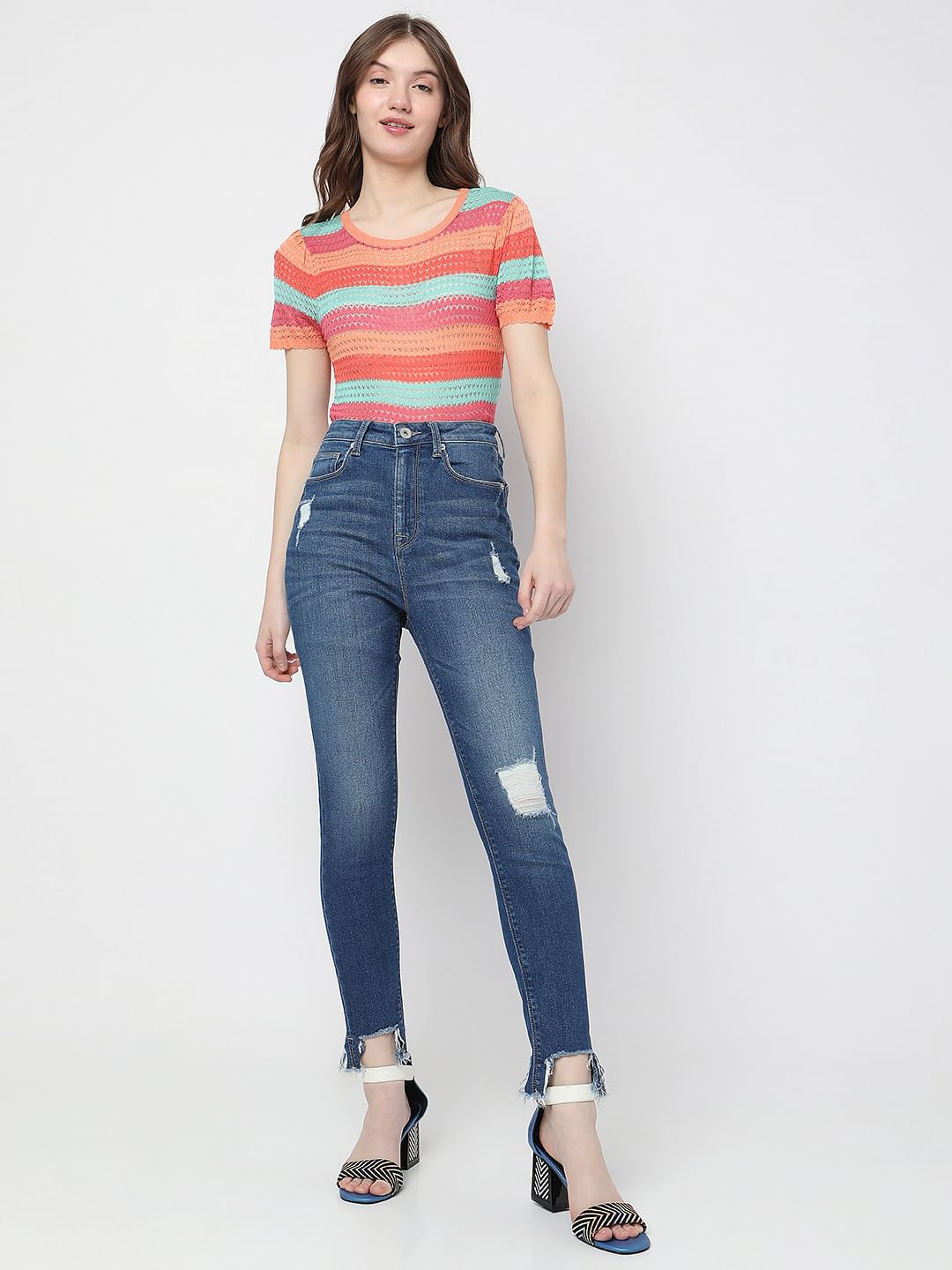 Blue High Rise Distressed Wendy Skinny Jeans