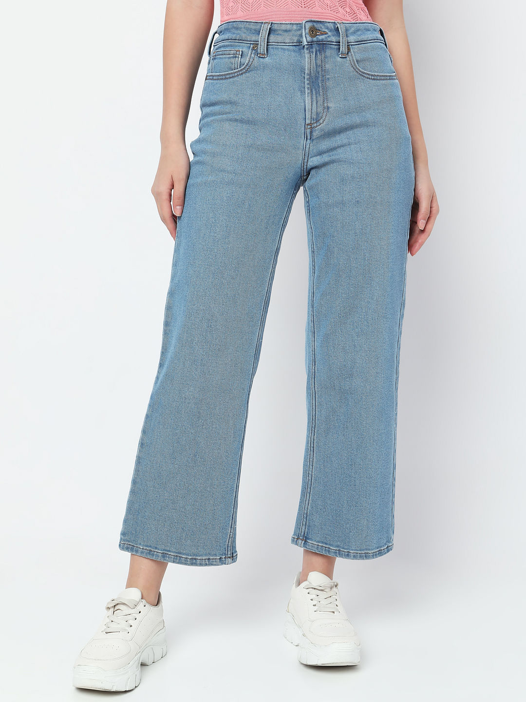 Blue High Rise Wide Leg Jeans