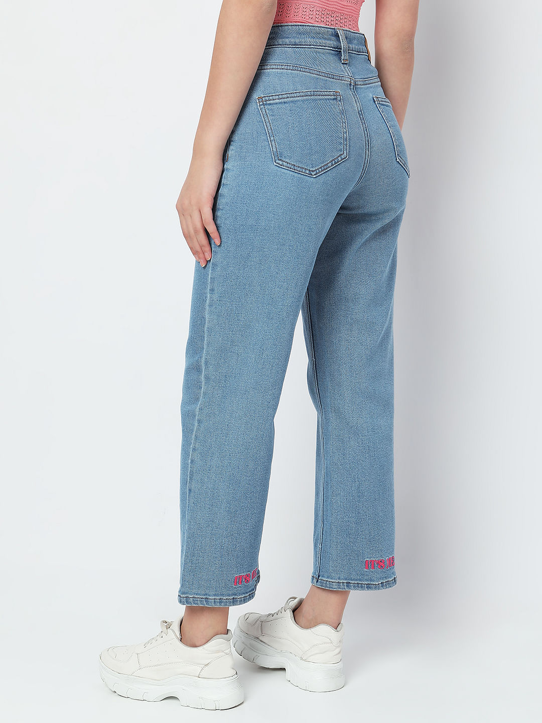 Blue High Rise Wide Leg Jeans
