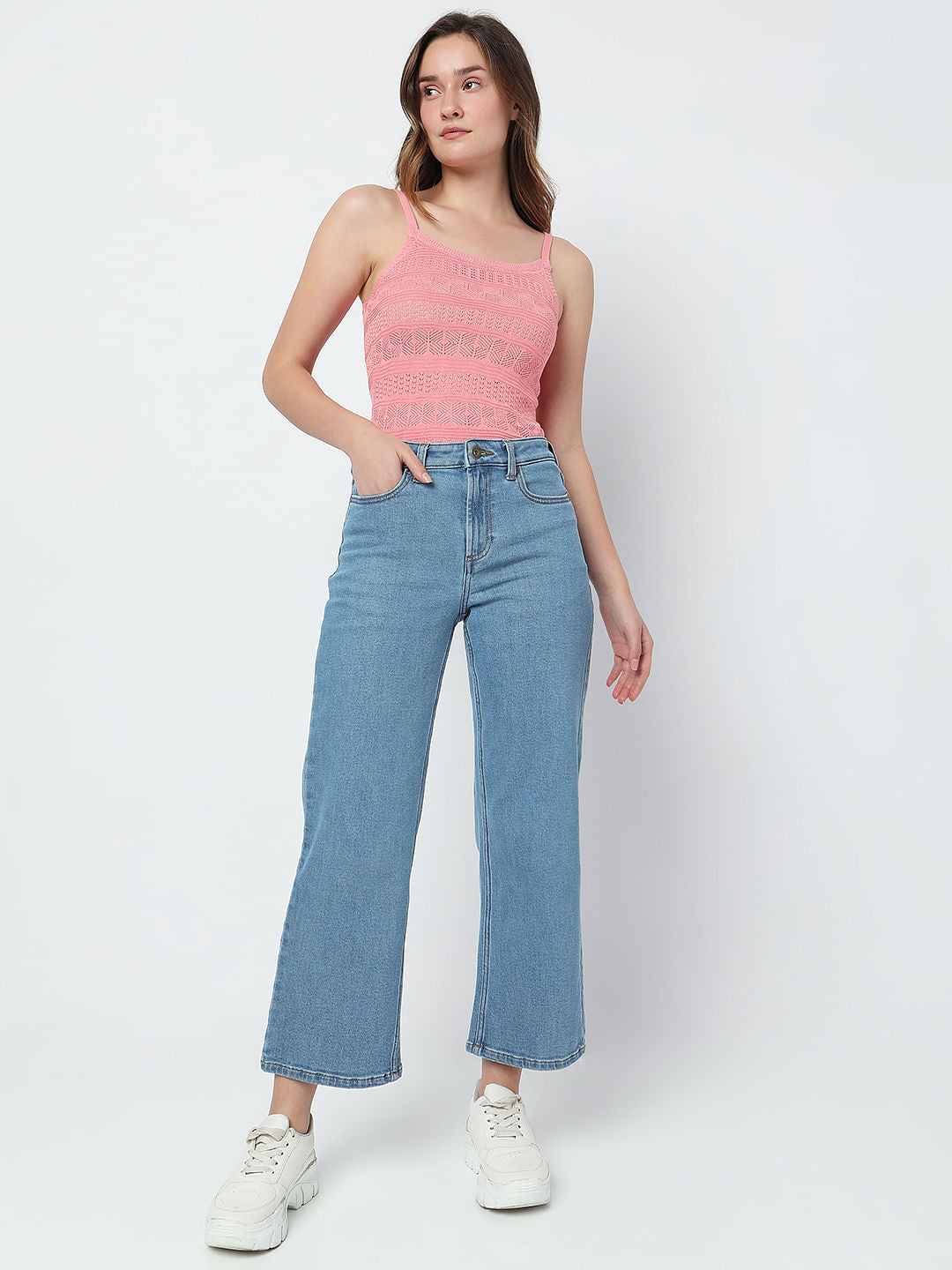 Blue High Rise Wide Leg Jeans