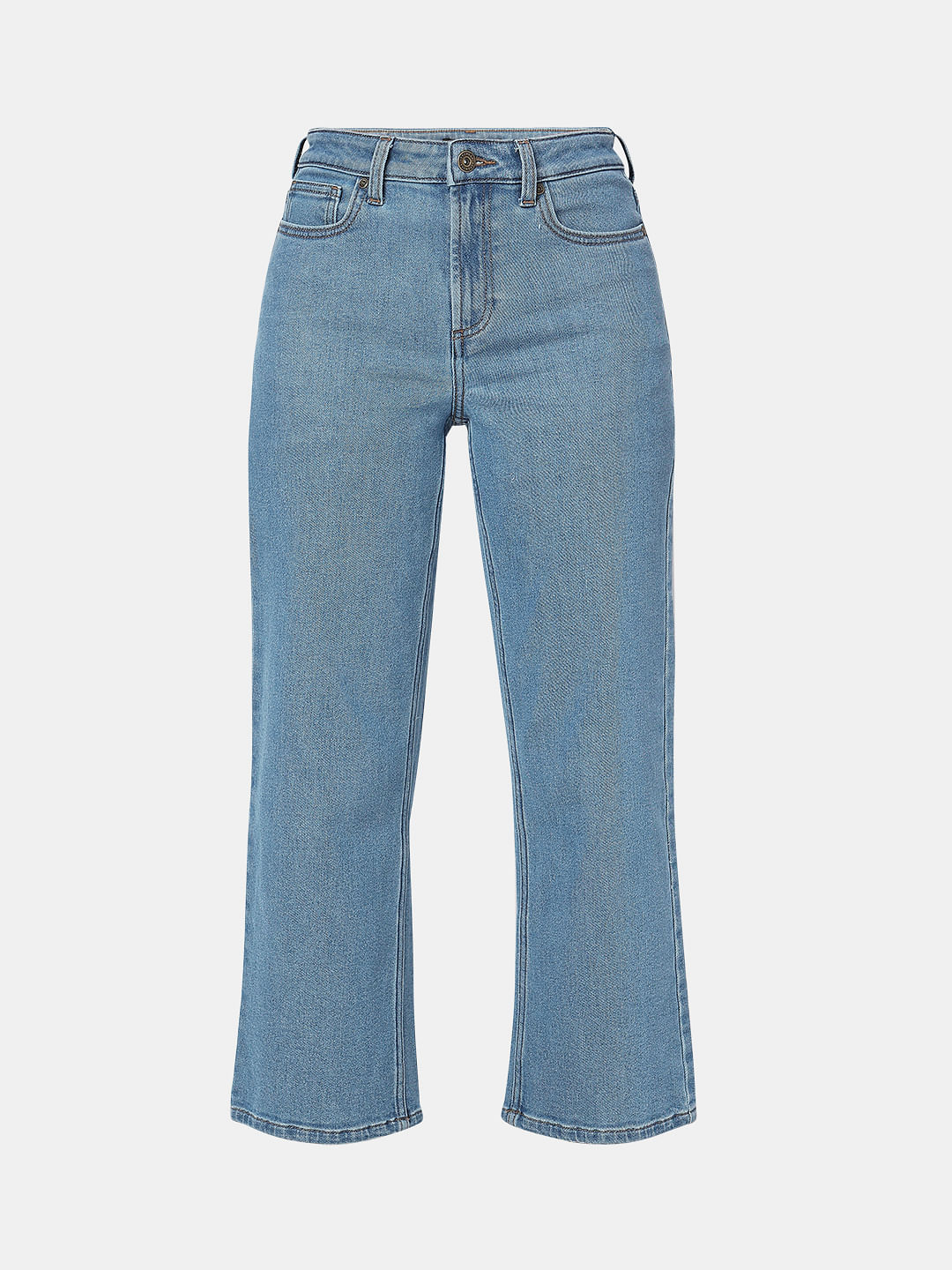 Blue High Rise Wide Leg Jeans