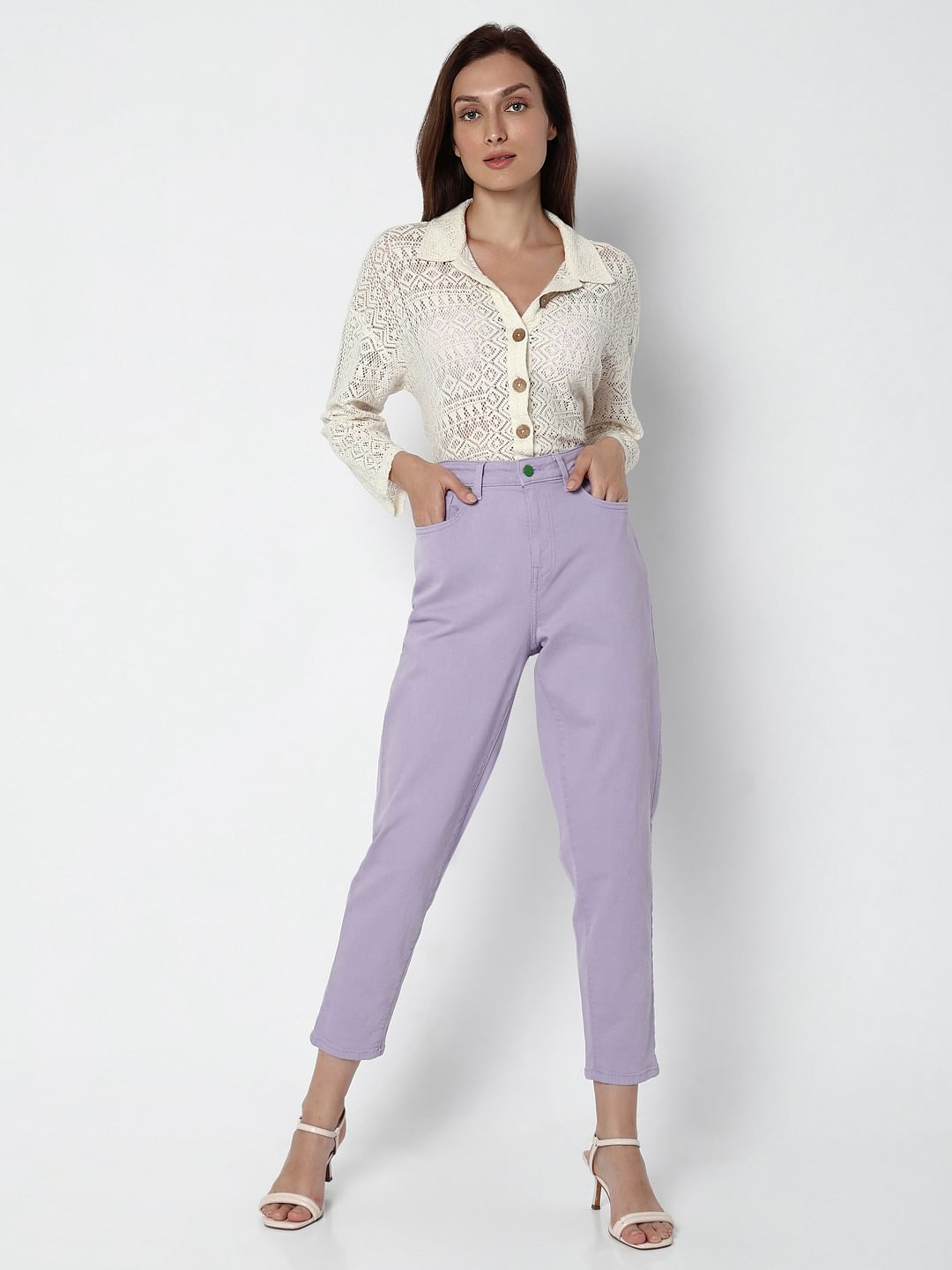 Purple High Rise Jade Straight Fit Jeans