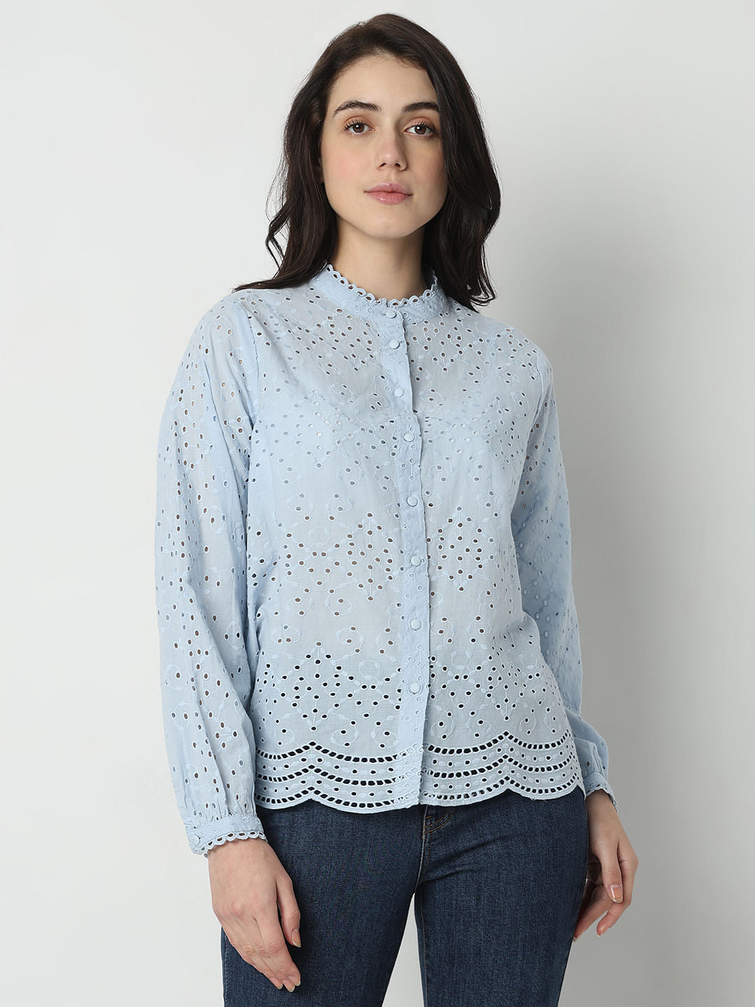 Light Blue Schiffli Shirt