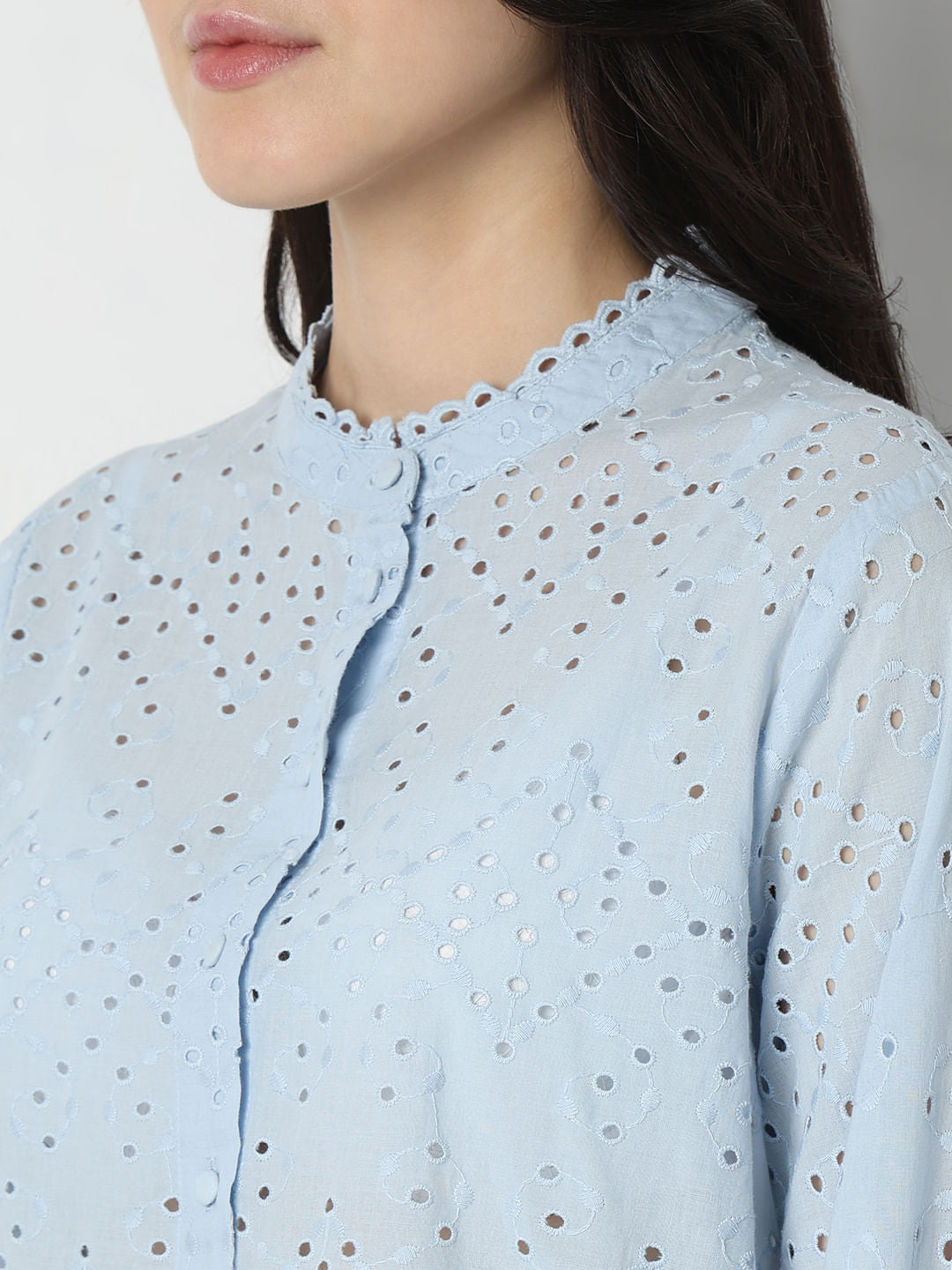 Light Blue Schiffli Shirt