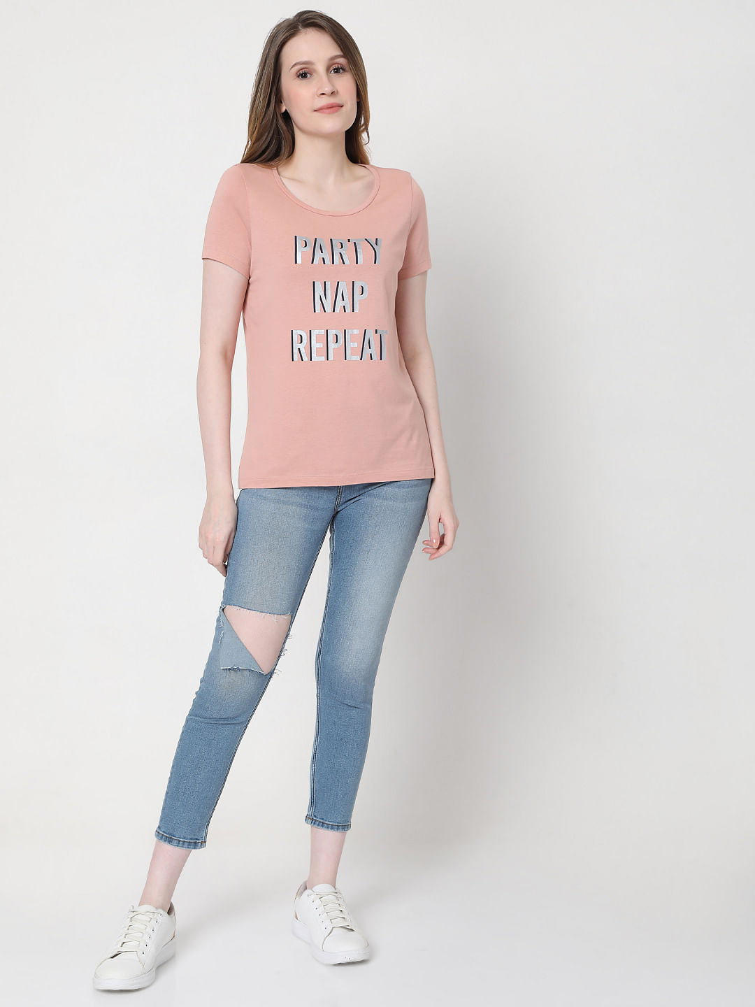 Pink Text Print T-Shirt