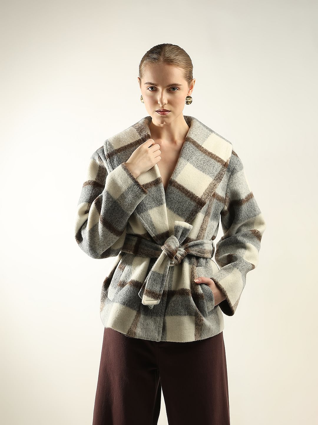 White Check Long Sleeve Jacket