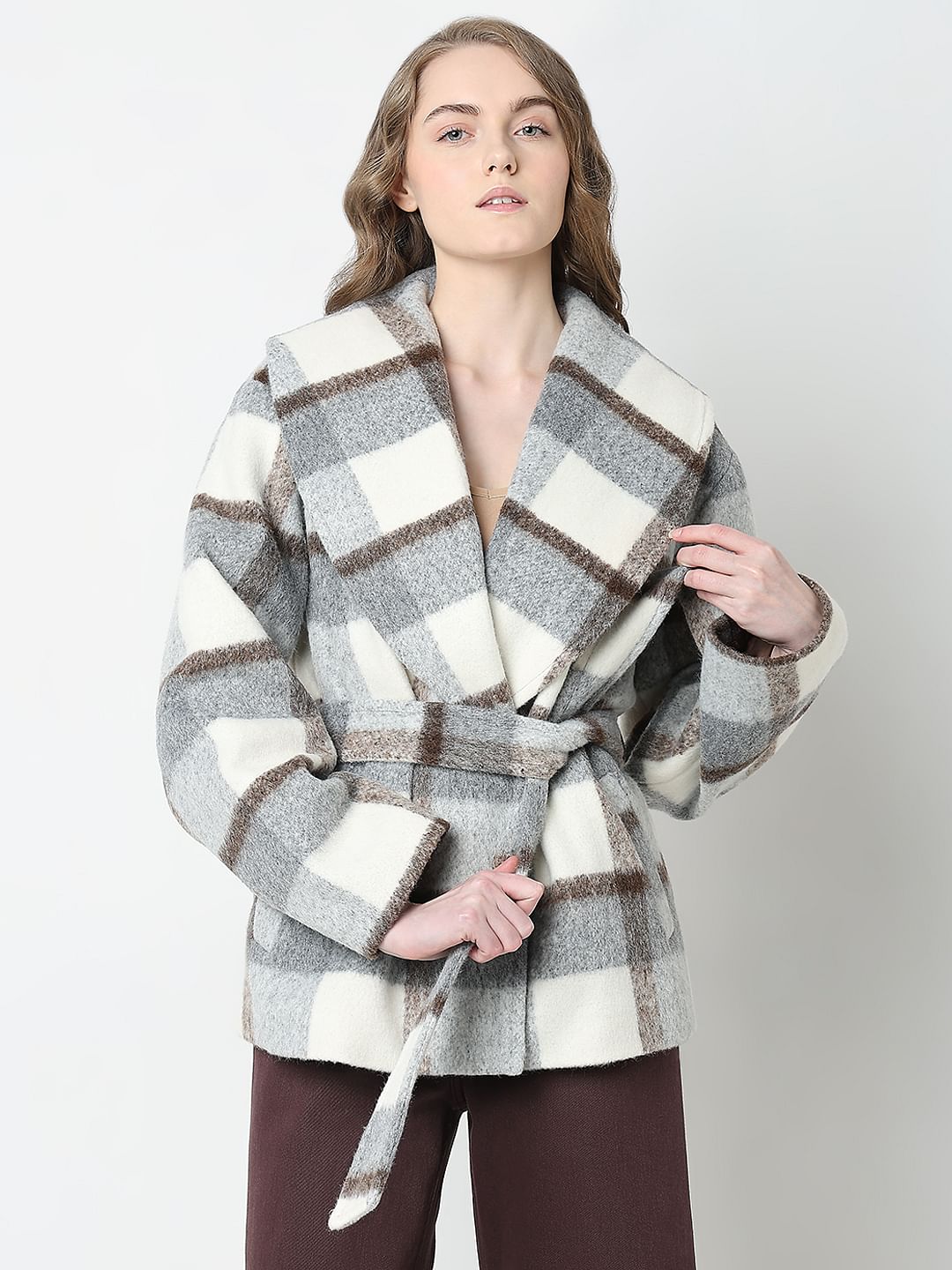 White Check Long Sleeve Jacket