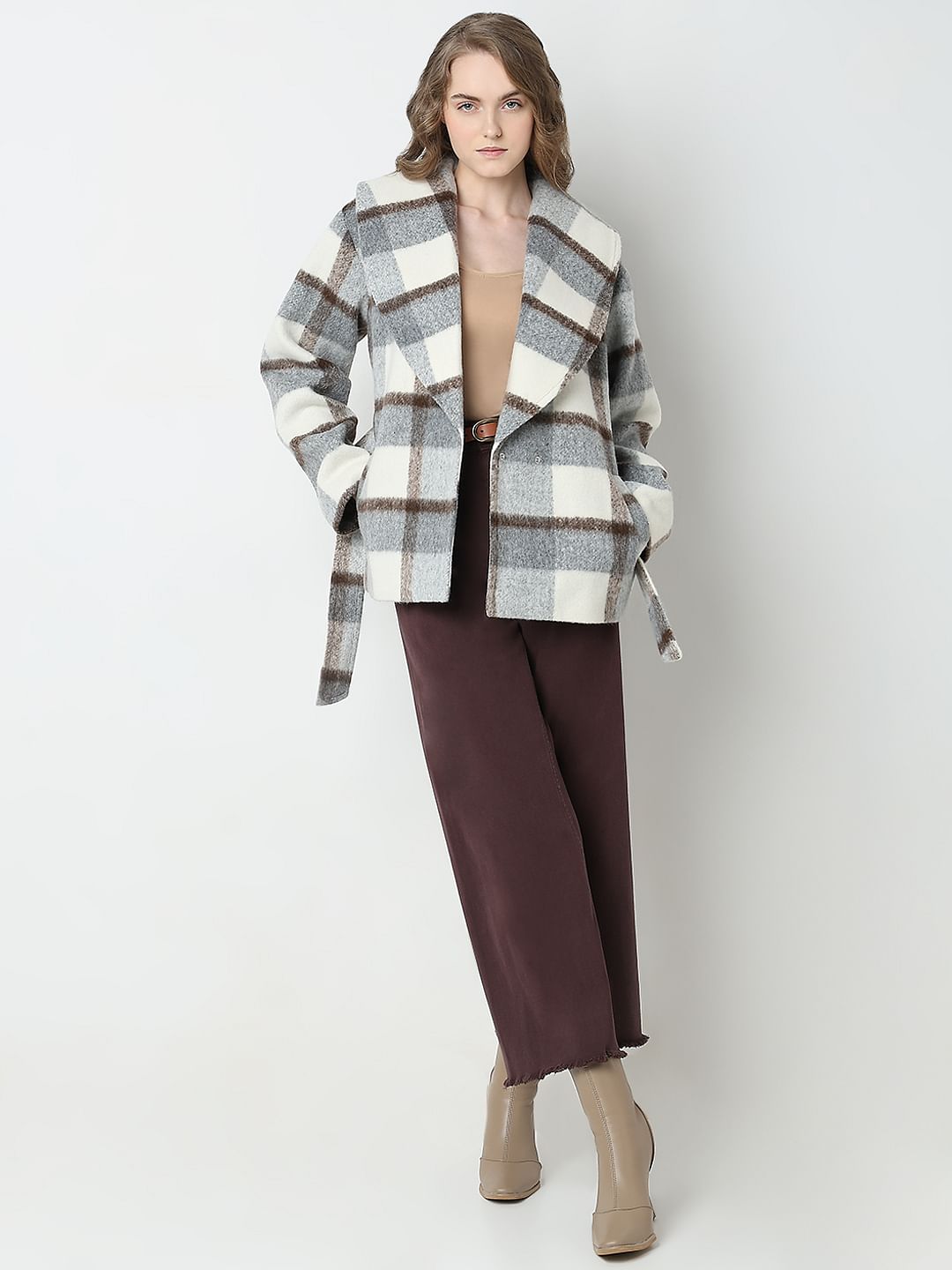 White Check Long Sleeve Jacket