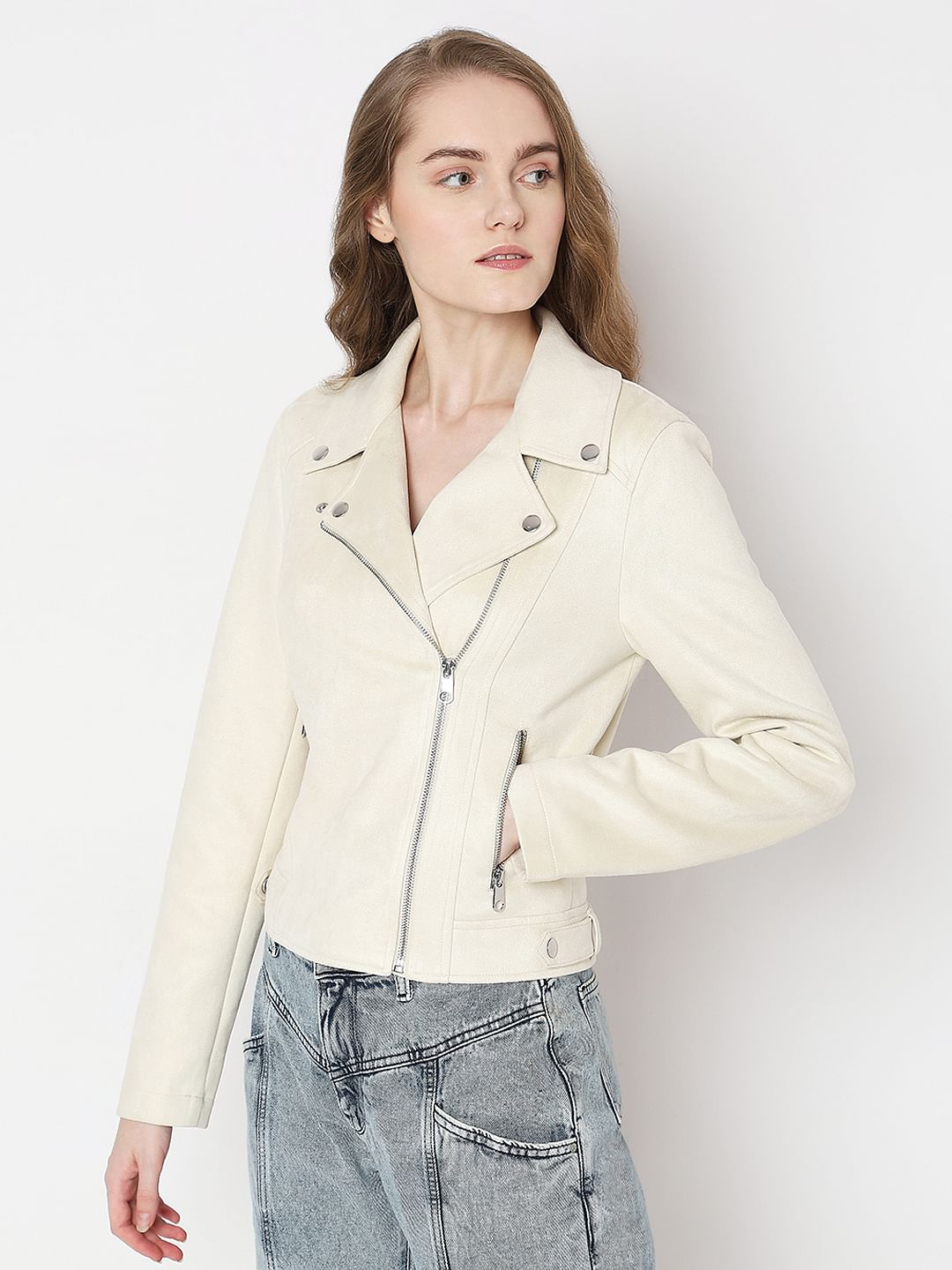 Beige Biker Jacket
