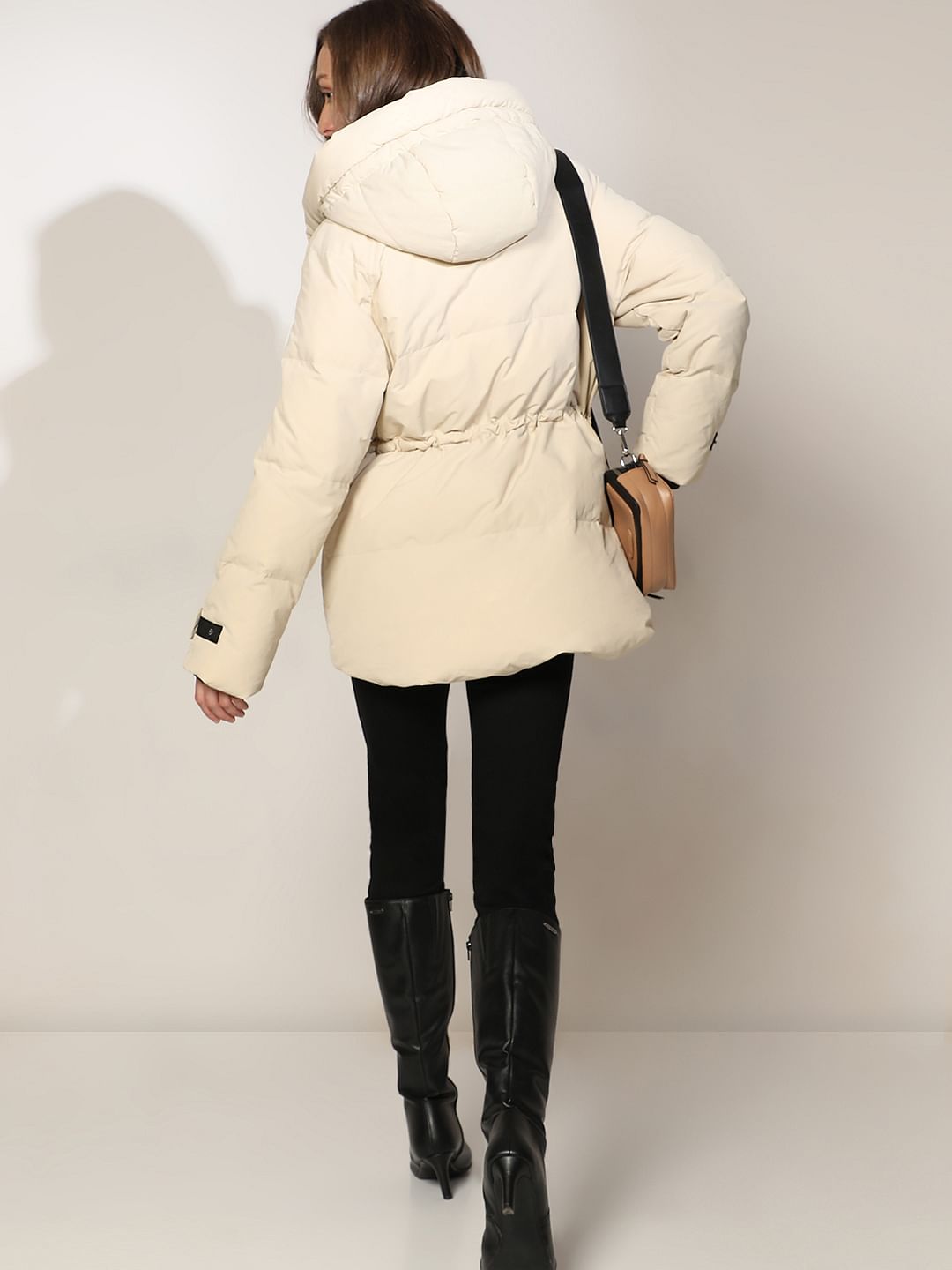 Beige Hooded Parka Jacket - Main Image