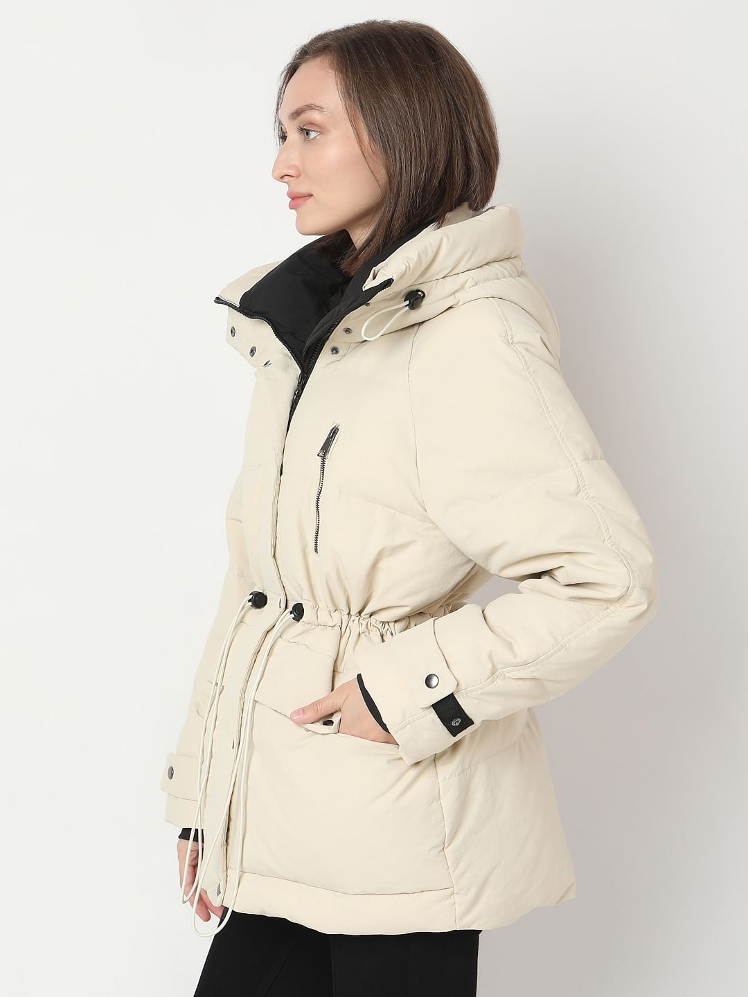 Beige Hooded Parka Jacket