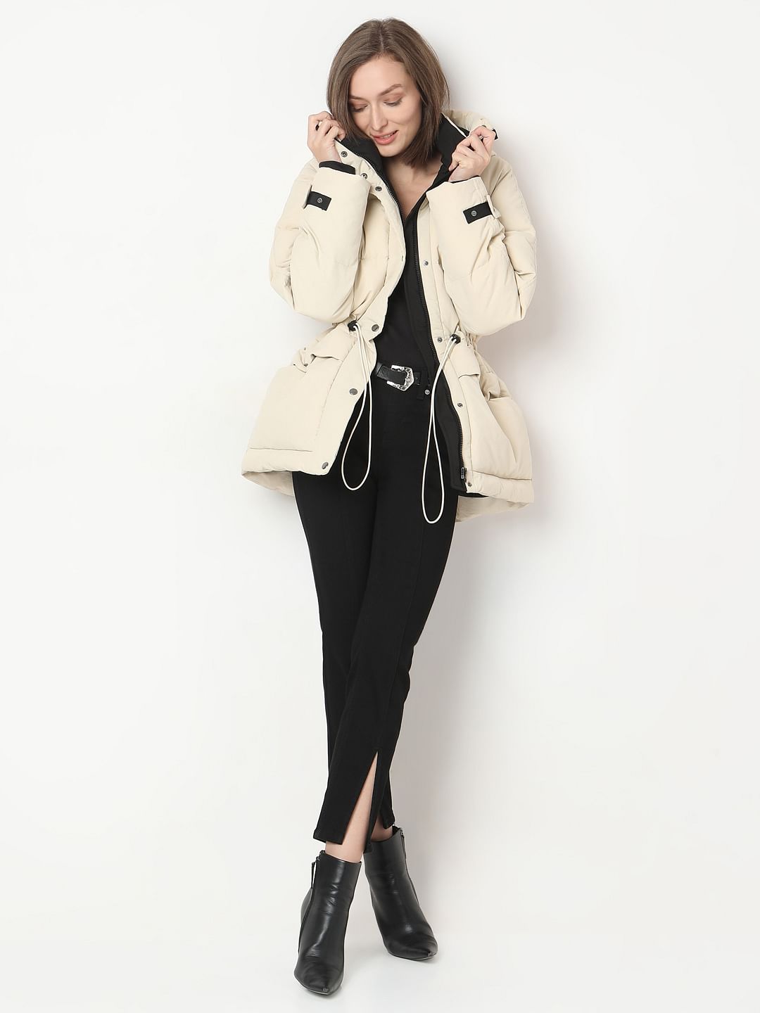 Beige Hooded Parka Jacket