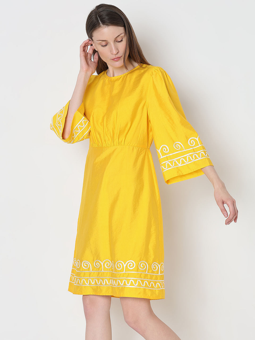 Yellow Contrast Piping Dress