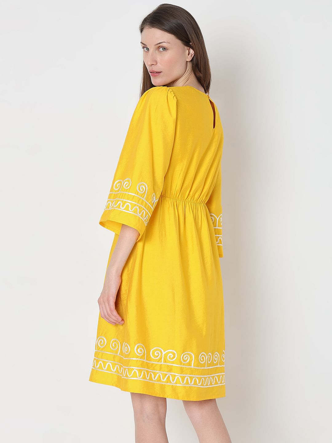 Yellow Contrast Piping Dress