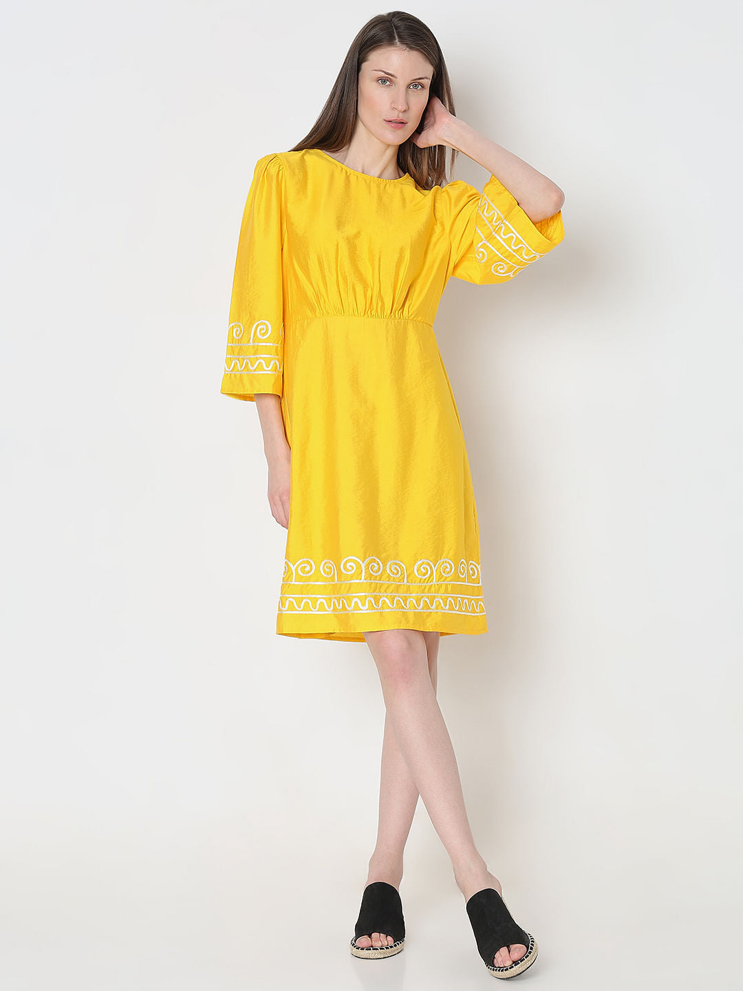 Yellow Contrast Piping Dress