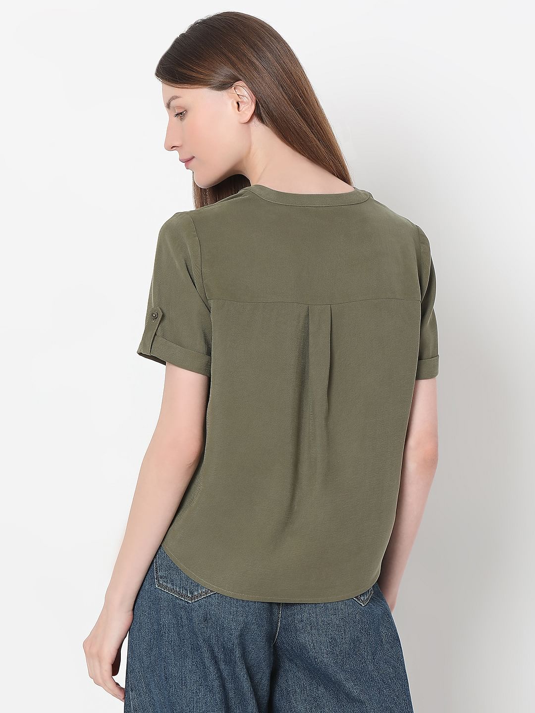 Olive Green V-Neck Top