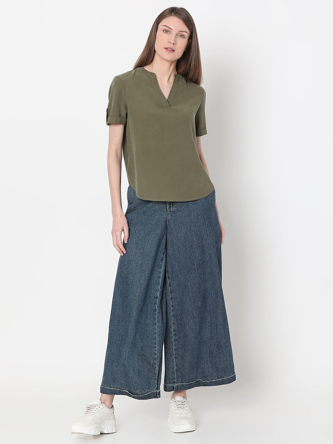 Olive Green V-Neck Top