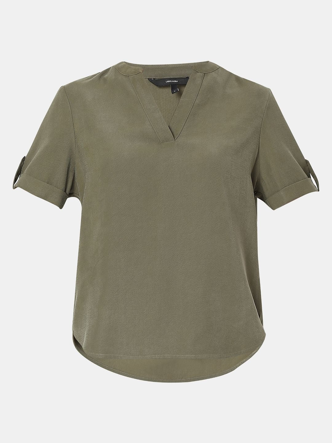 Olive Green V-Neck Top