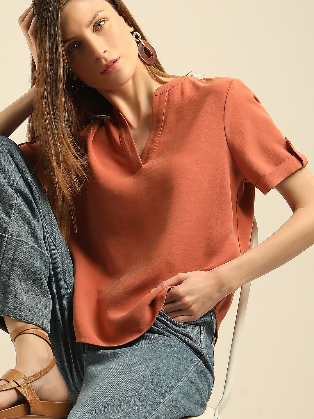 Peach V-Neck Top