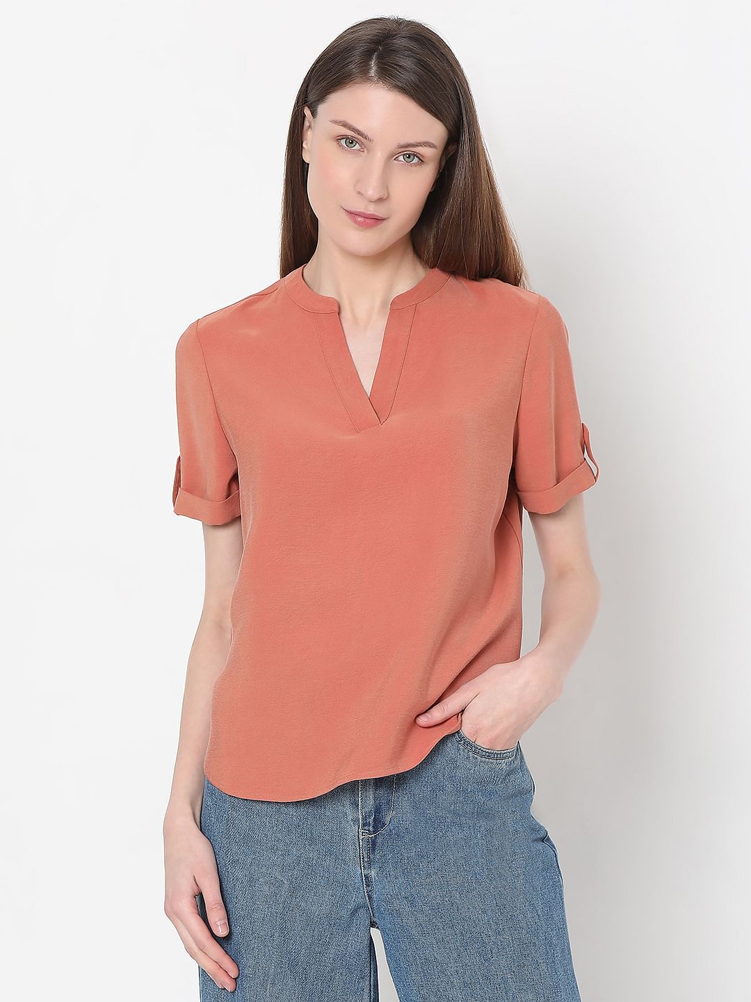 Peach V-Neck Top