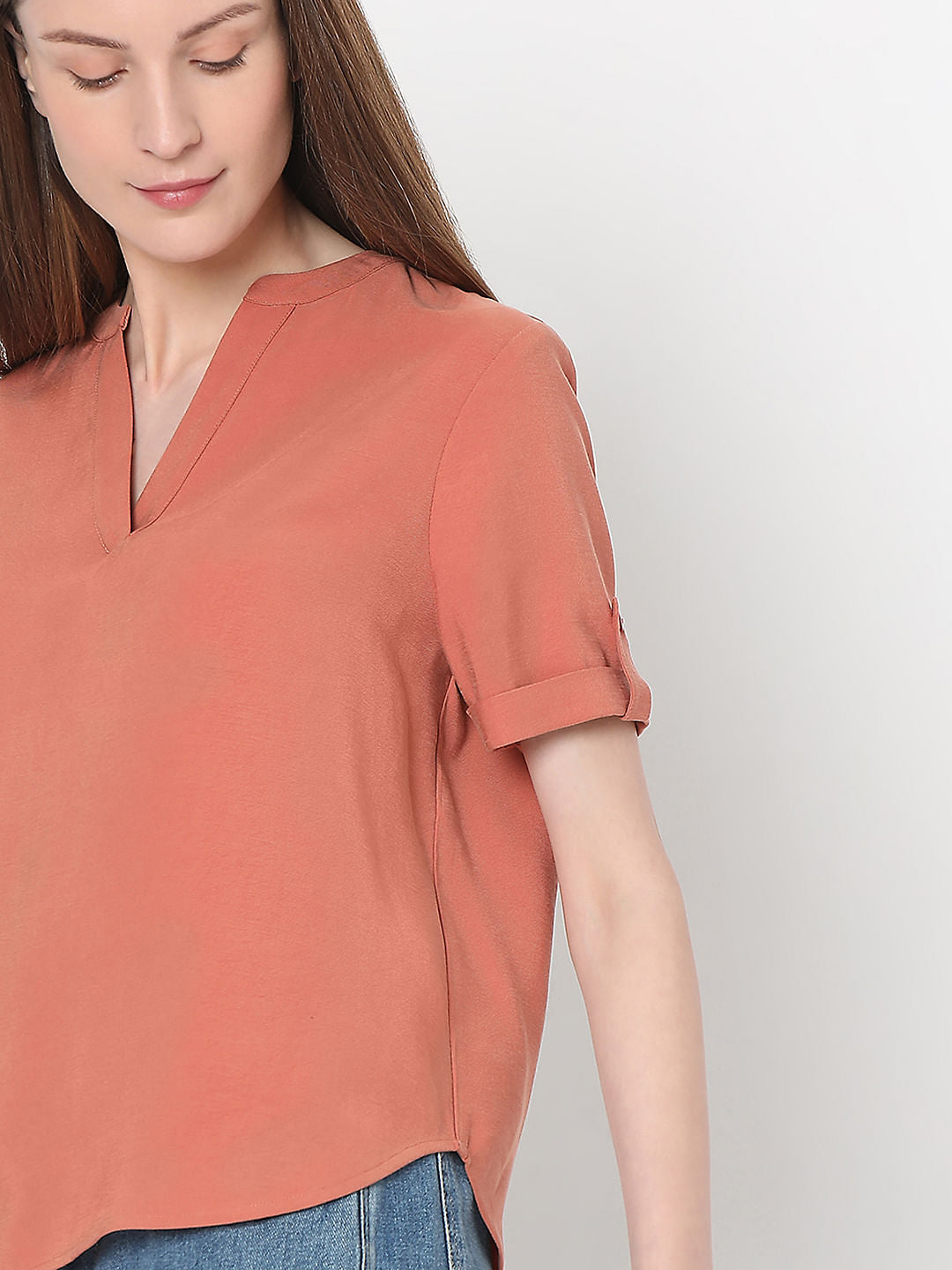 Peach V-Neck Top
