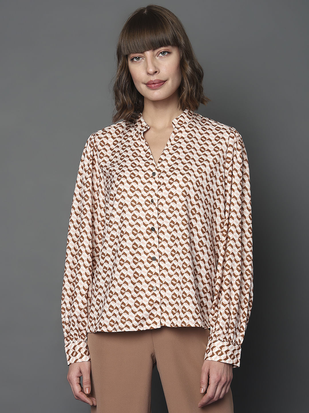 Brown Geometric Print Top