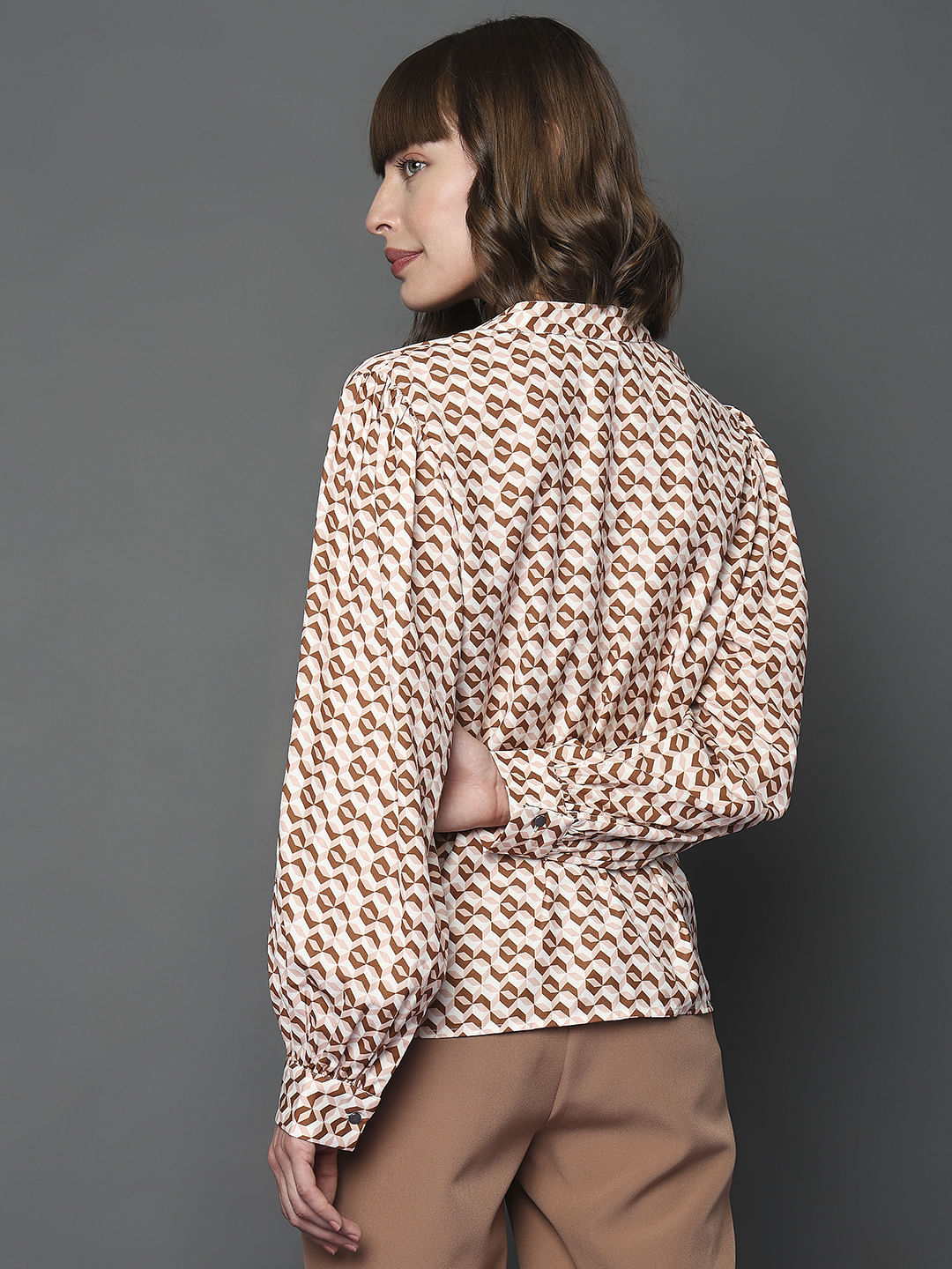 Brown Geometric Print Top
