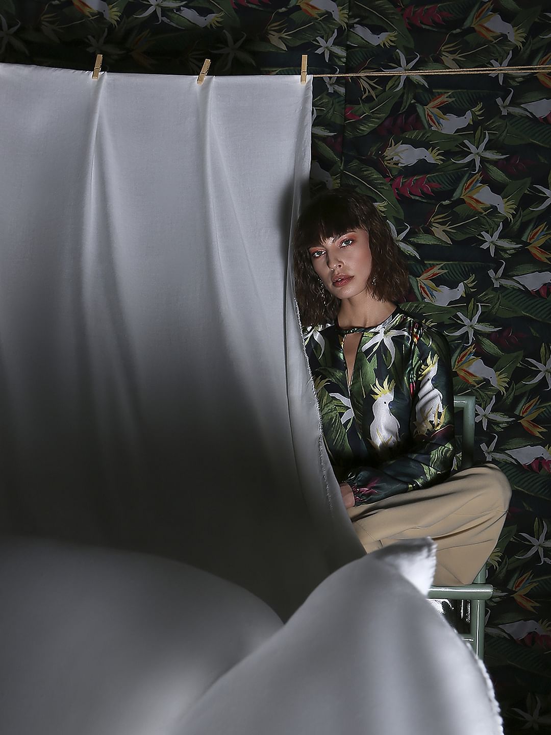 Marquee Green Tropical Print Top