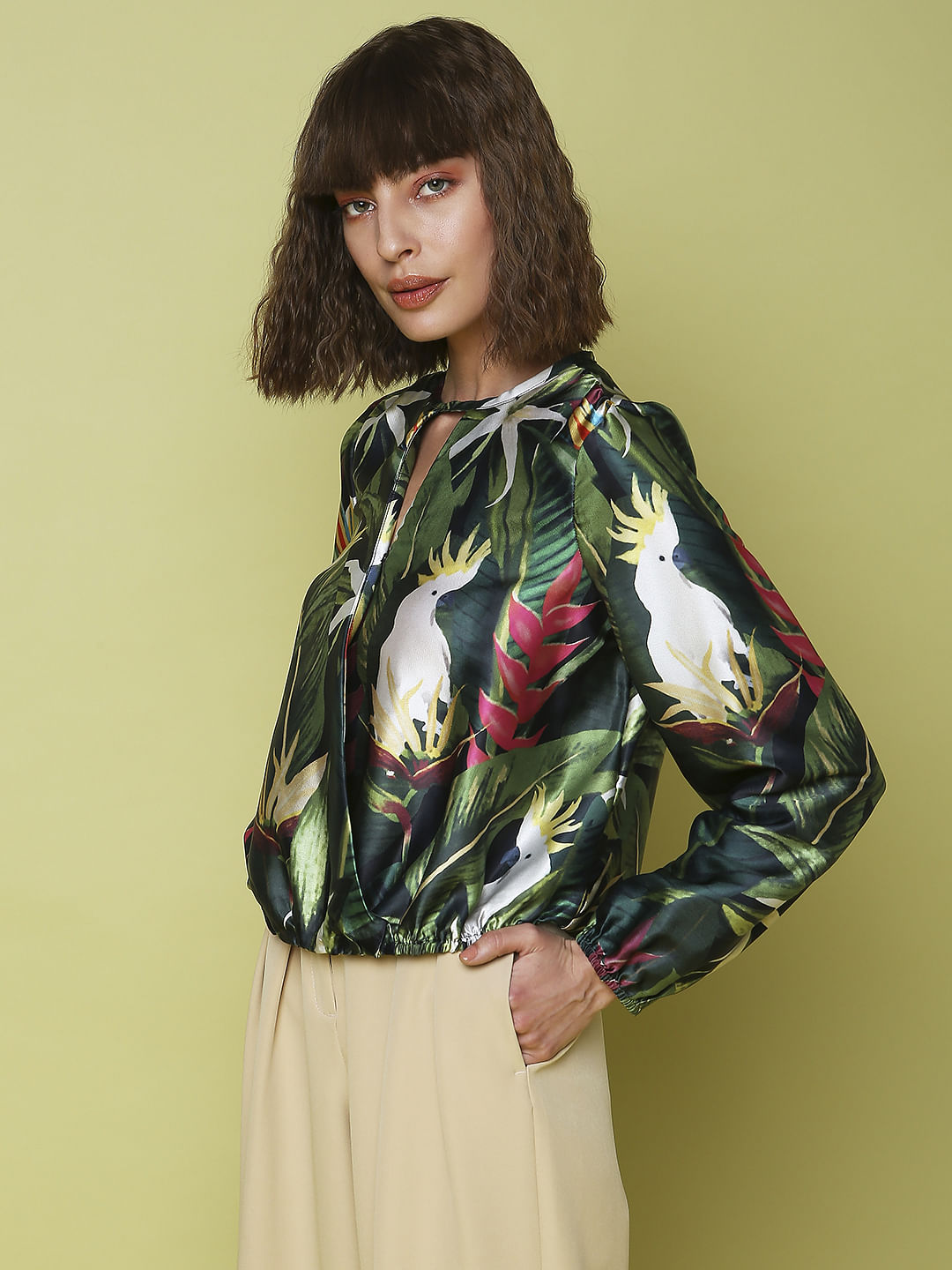 Marquee Green Tropical Print Top