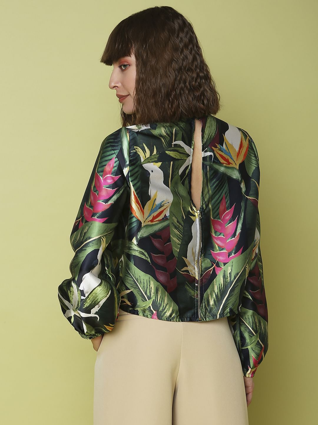 Marquee Green Tropical Print Top