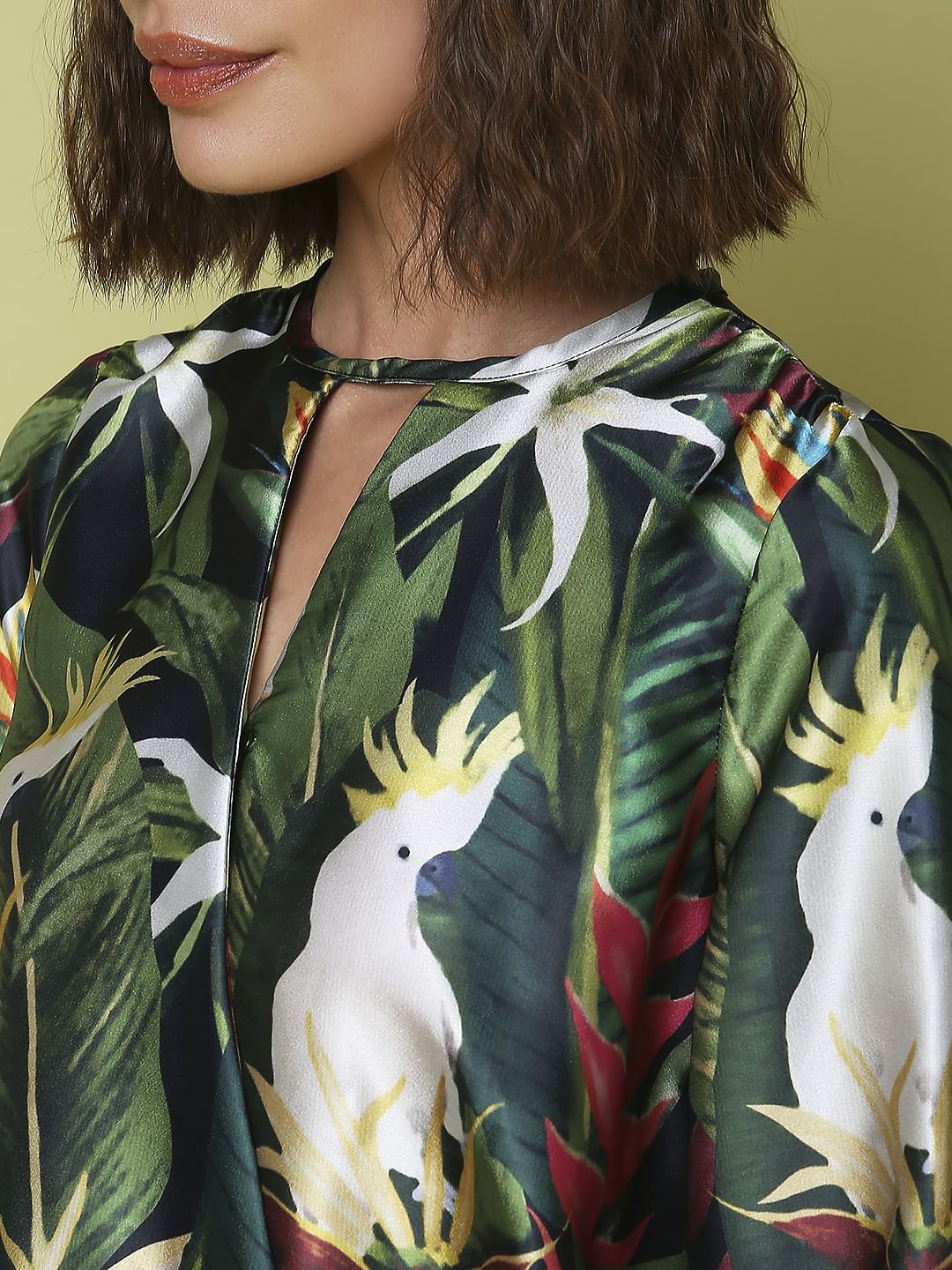 Marquee Green Tropical Print Top