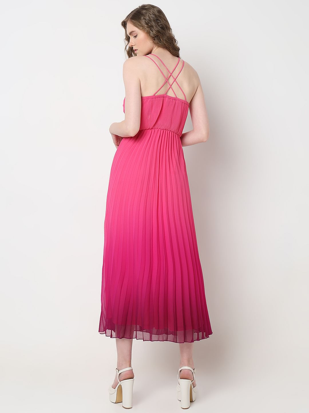 Marquee Pink Ombre Pleated Midi Dress