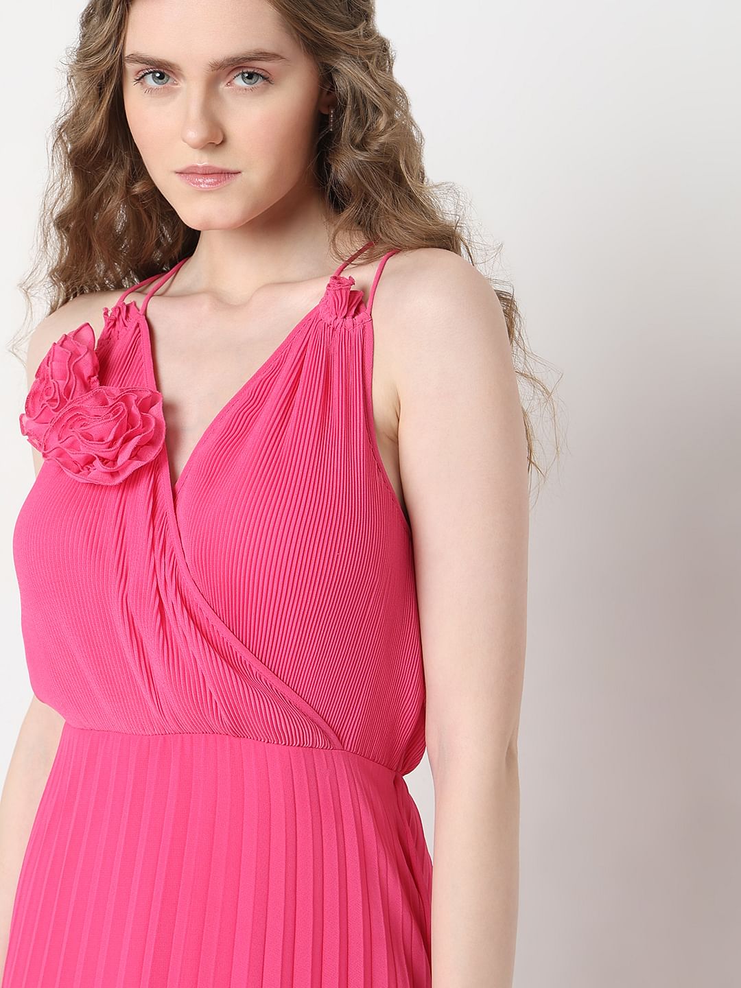 Marquee Pink Ombre Pleated Midi Dress