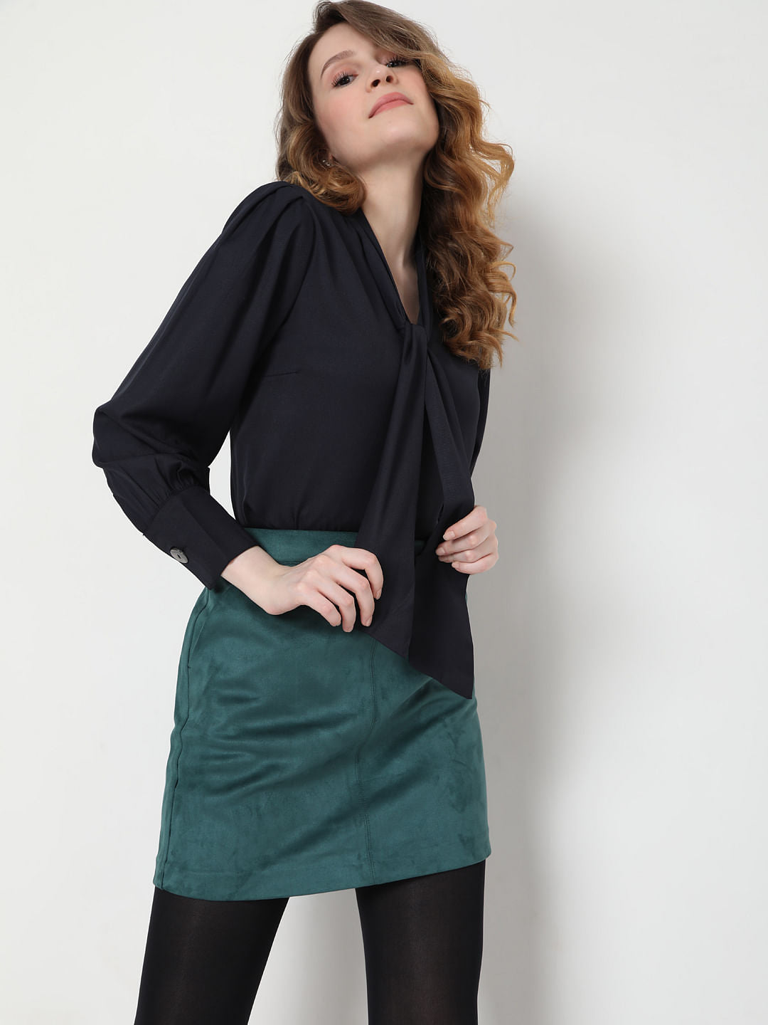 Blue Tie-Up Neck Top