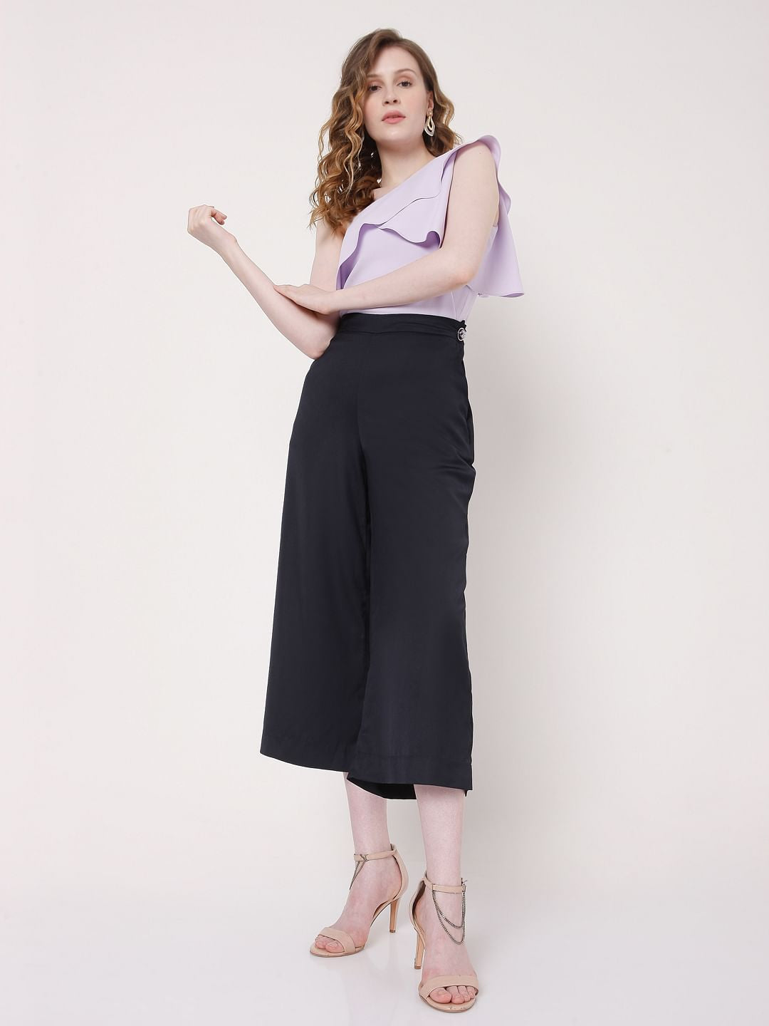 Navy Blue Mid Rise Co-Ord Set Culottes