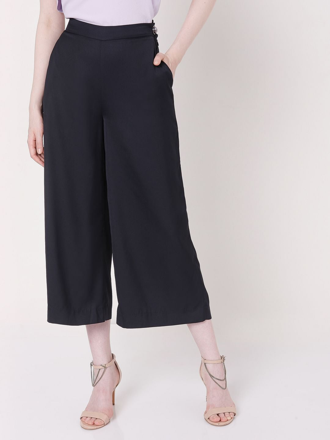 Navy Blue Mid Rise Co-Ord Set Culottes