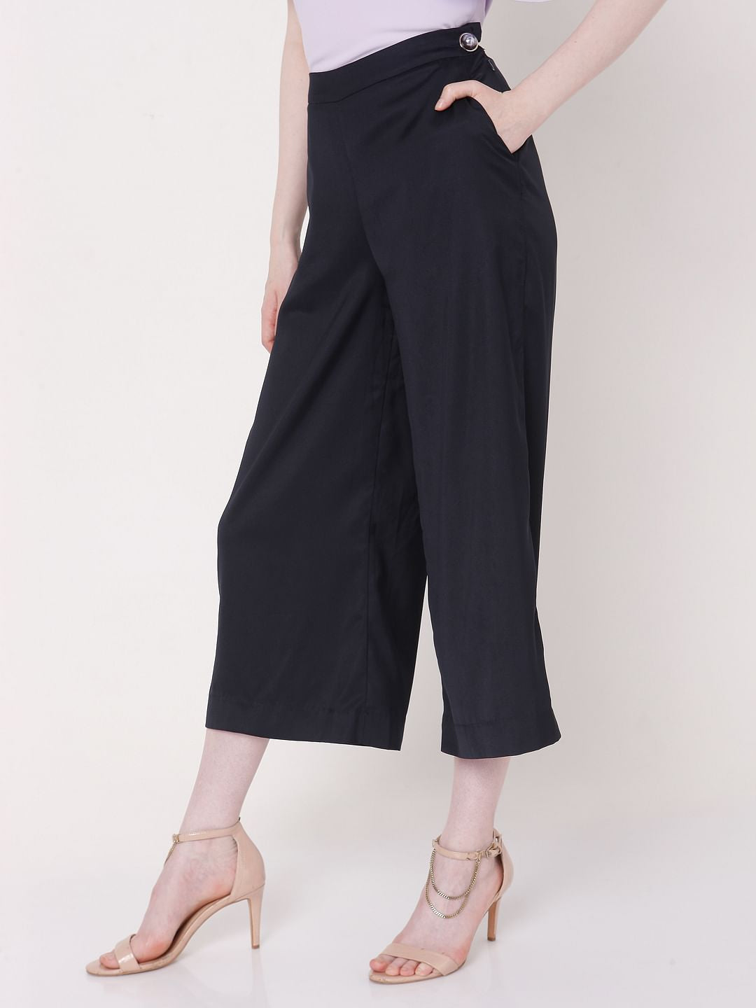 Navy Blue Mid Rise Co-Ord Set Culottes