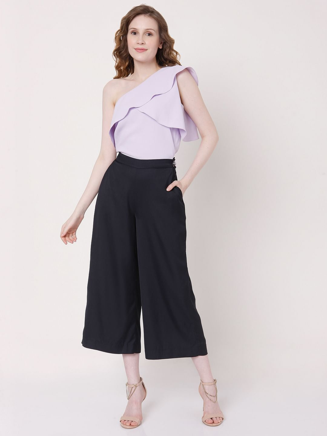 Navy Blue Mid Rise Co-Ord Set Culottes