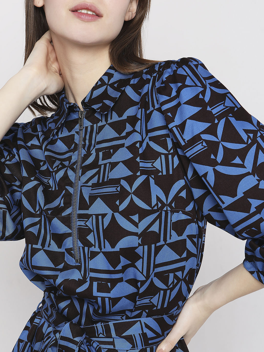 Blue Abstract Print Midi Dress