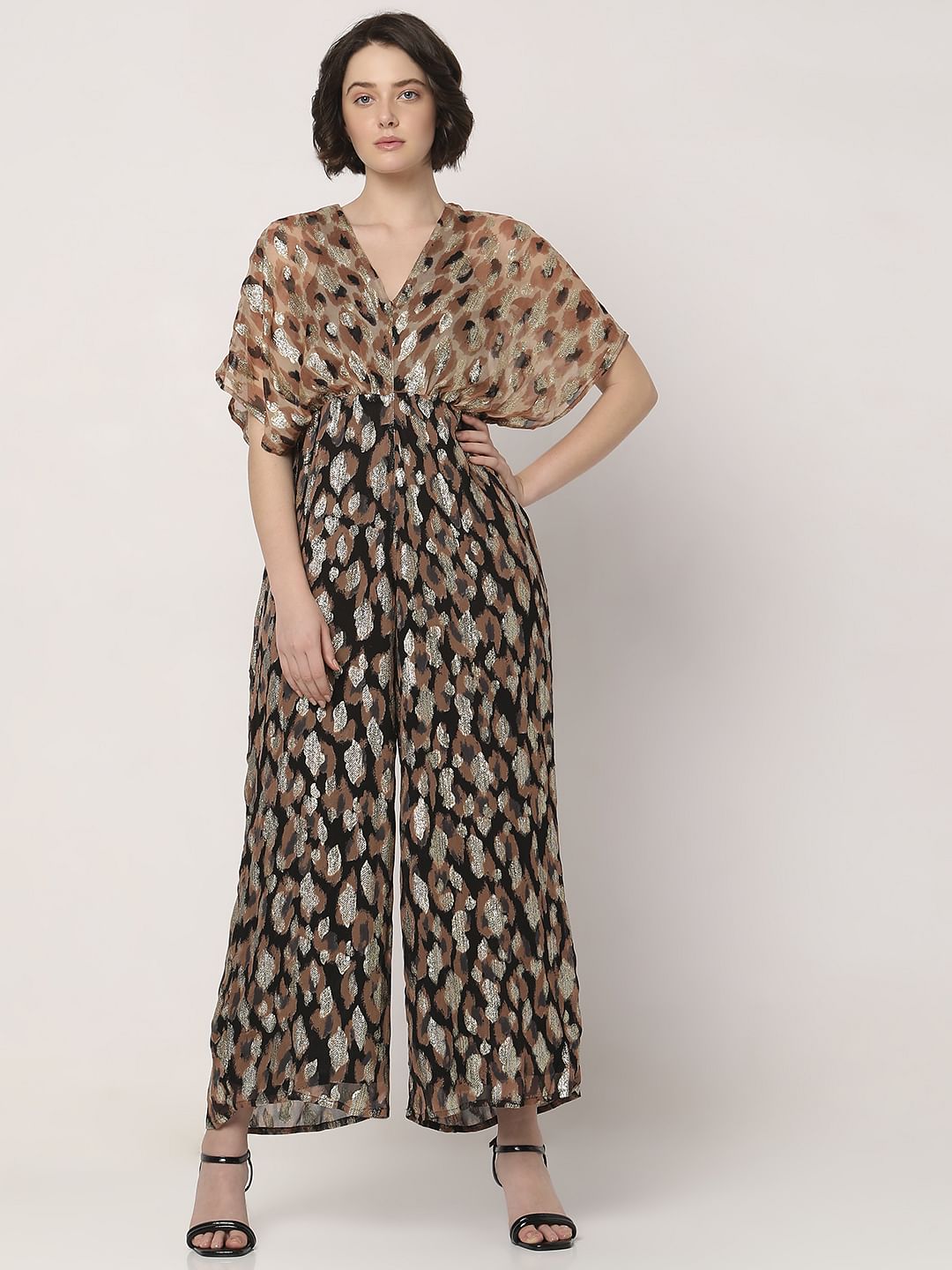 Black & Brown Printed Georgette Jumpsuit