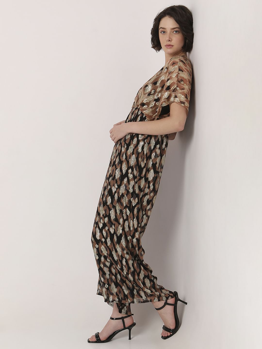 Black & Brown Printed Georgette Jumpsuit