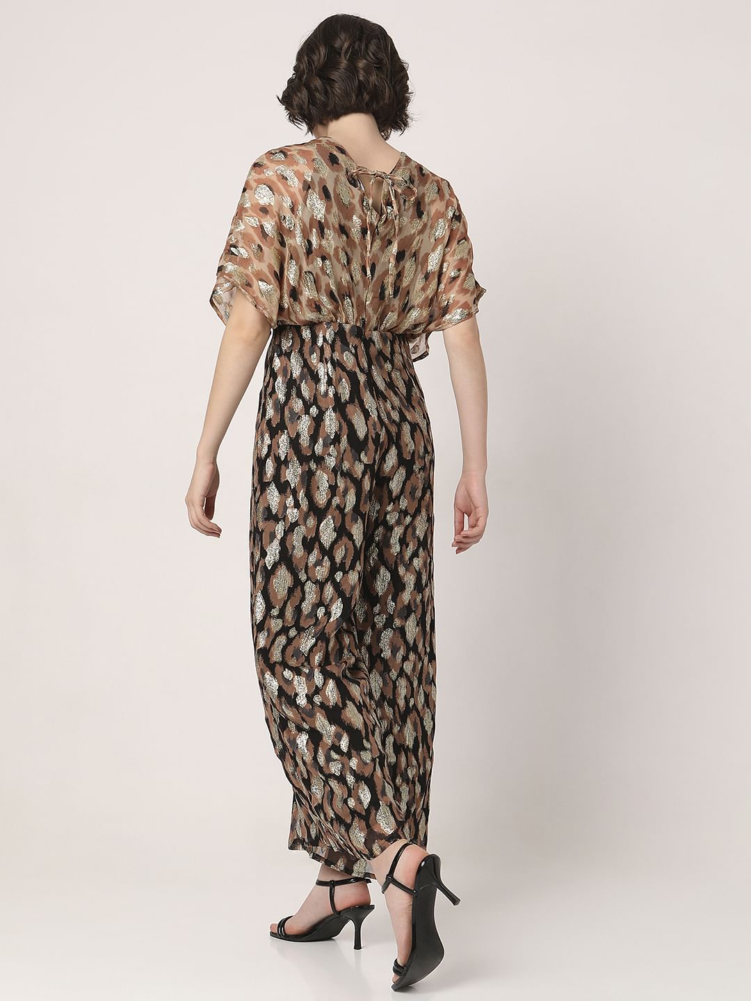 Black & Brown Printed Georgette Jumpsuit