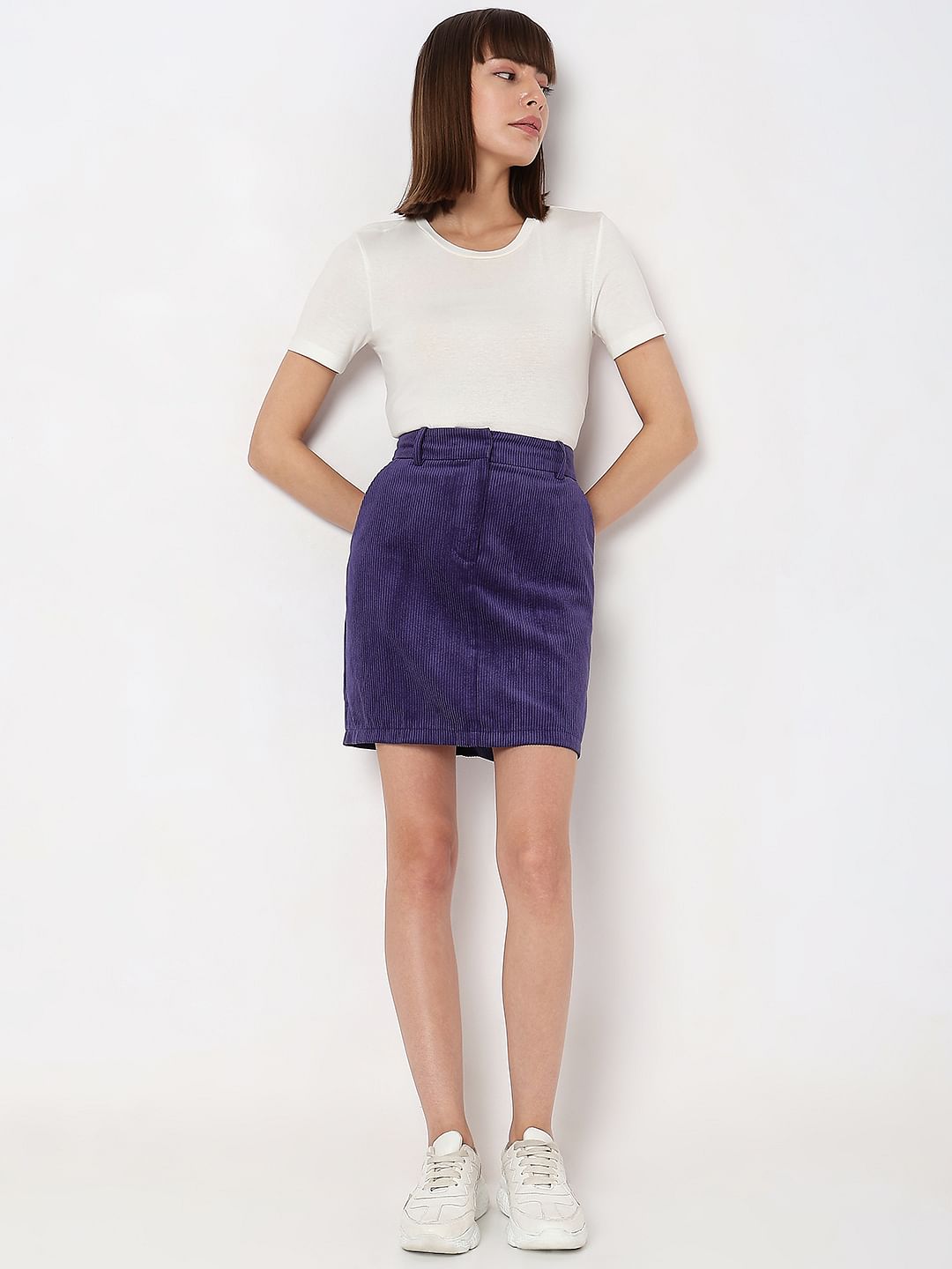 Purple High Rise Corduroy Skirt